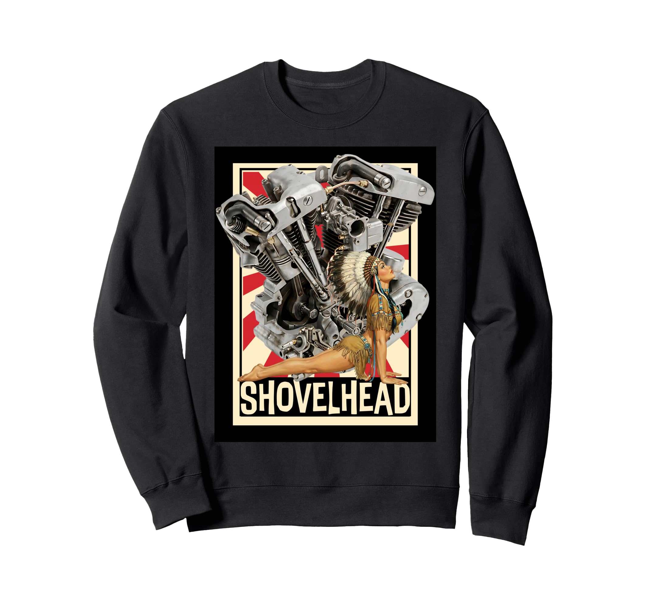 Shovelhead Engine Pinup Motorcycle Sweatshirt - Novelty Apparel for Adults - T-Shirt, Sweatshirt, Hoodie
