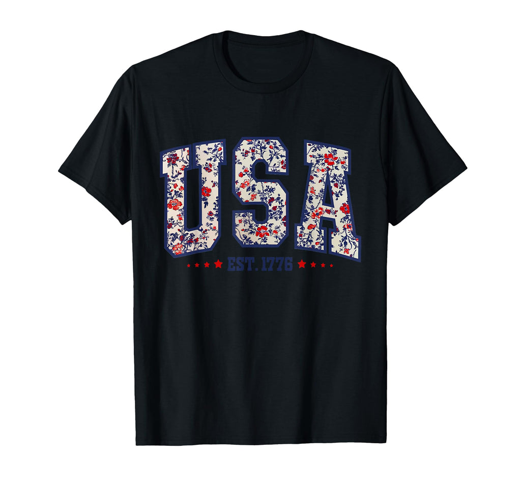 Floral Usa Est 1776 Funny Girly 4Th T-Shirt - Minimalist Print for Adults - T-Shirt, Sweatshirt, Hoodie