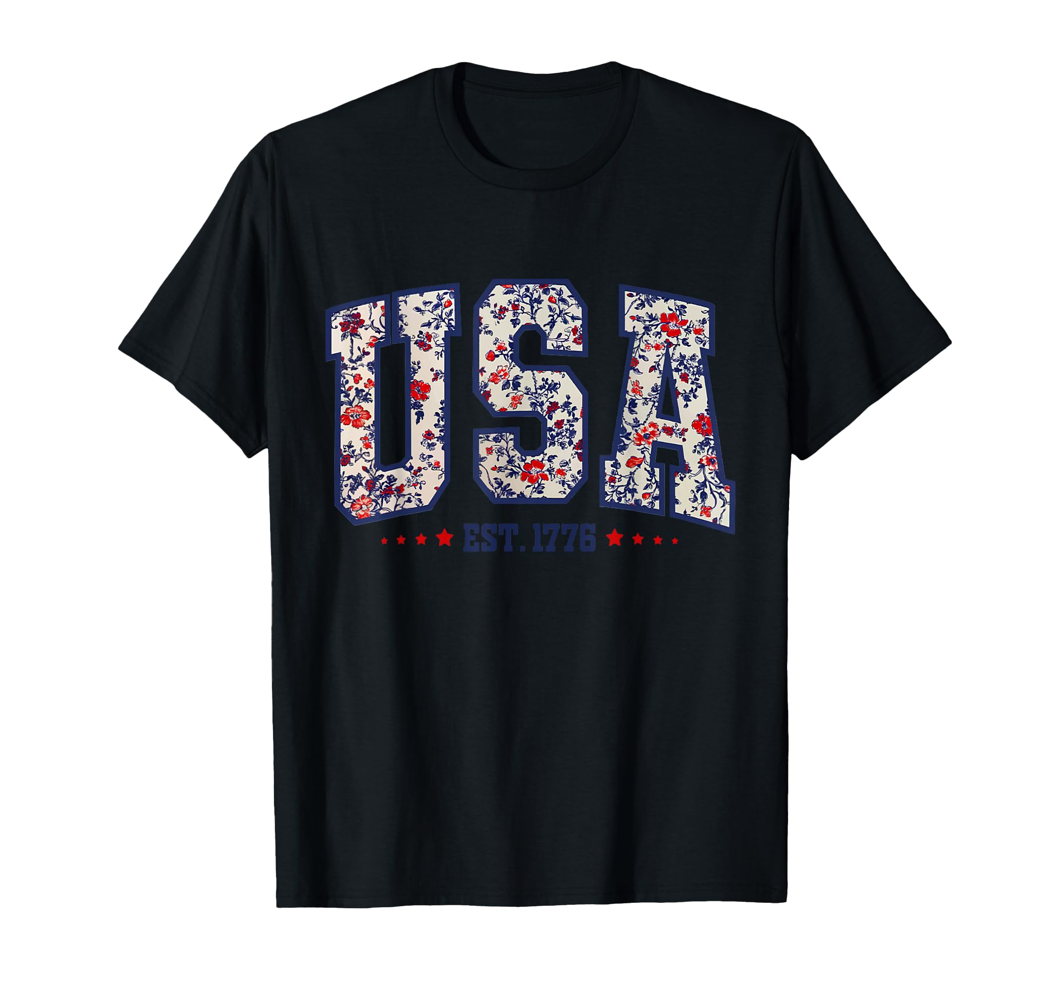 Floral Usa Est 1776 Funny Girly 4Th T-Shirt - Minimalist Print for Adults - T-Shirt, Sweatshirt, Hoodie