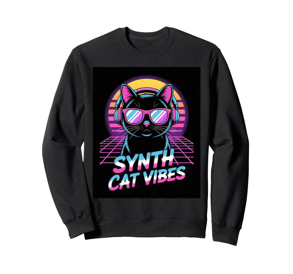 Synth Cat Vibes 80S Synthwave Sweatshirt - Aesthetic Graphic for Adults - T-Shirt, Sweatshirt, Hoodie