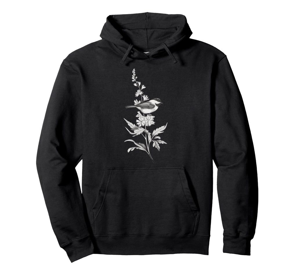 Romantic Botanical Sketch Bird And Hoodie - Trendy Graphic for Adults - T-Shirt, Sweatshirt, Hoodie