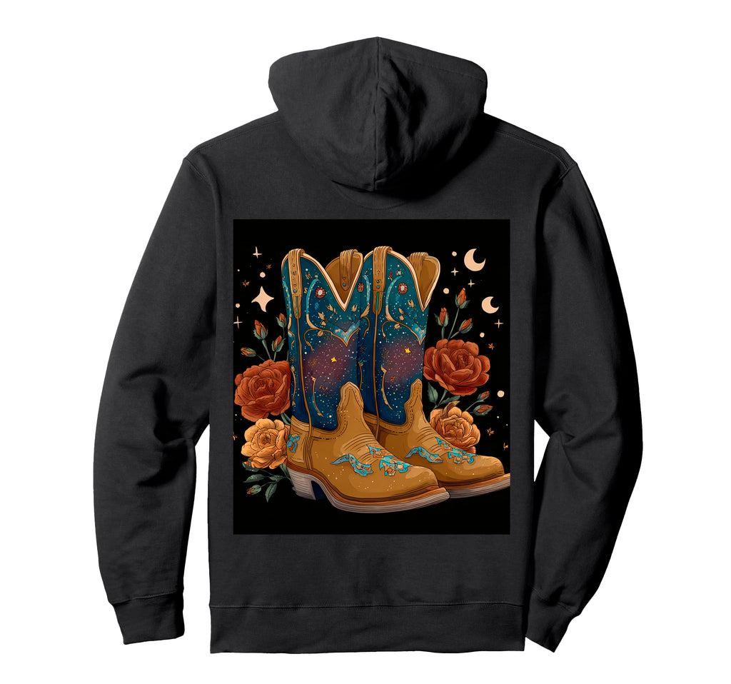 Cowboy Boots Galaxy Stars Floral Art Hoodie - Streetwear Style Men Women - T-Shirt, Sweatshirt, Hoodie