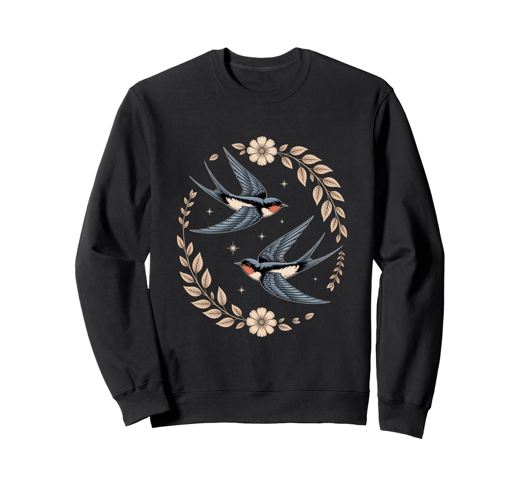 Floral Swallows Night Sky Botanical Sweatshirt - Minimalist Print Unisex - T-Shirt, Sweatshirt, Hoodie