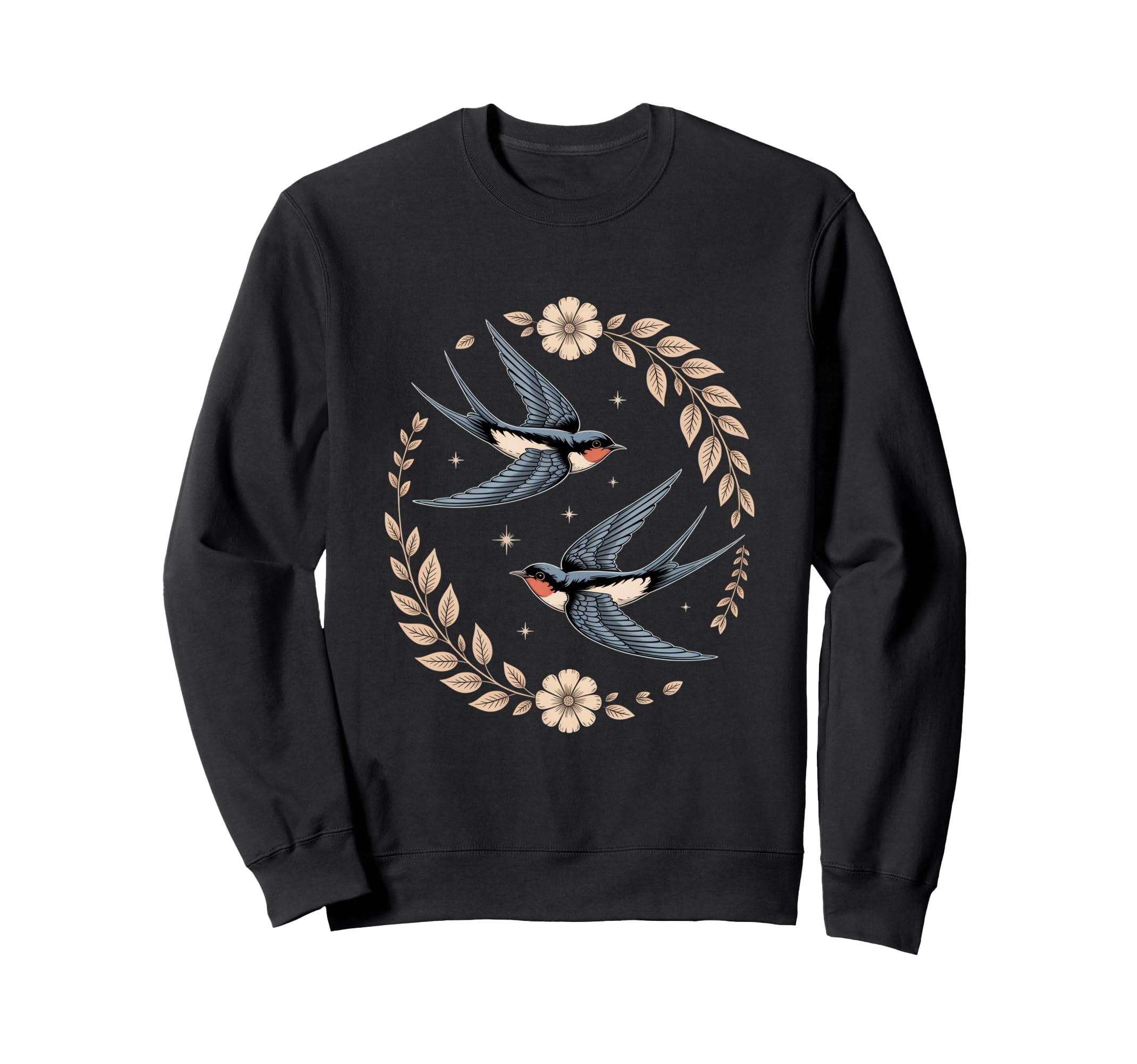 Floral Swallows Night Sky Botanical Sweatshirt - Minimalist Print Unisex - T-Shirt, Sweatshirt, Hoodie