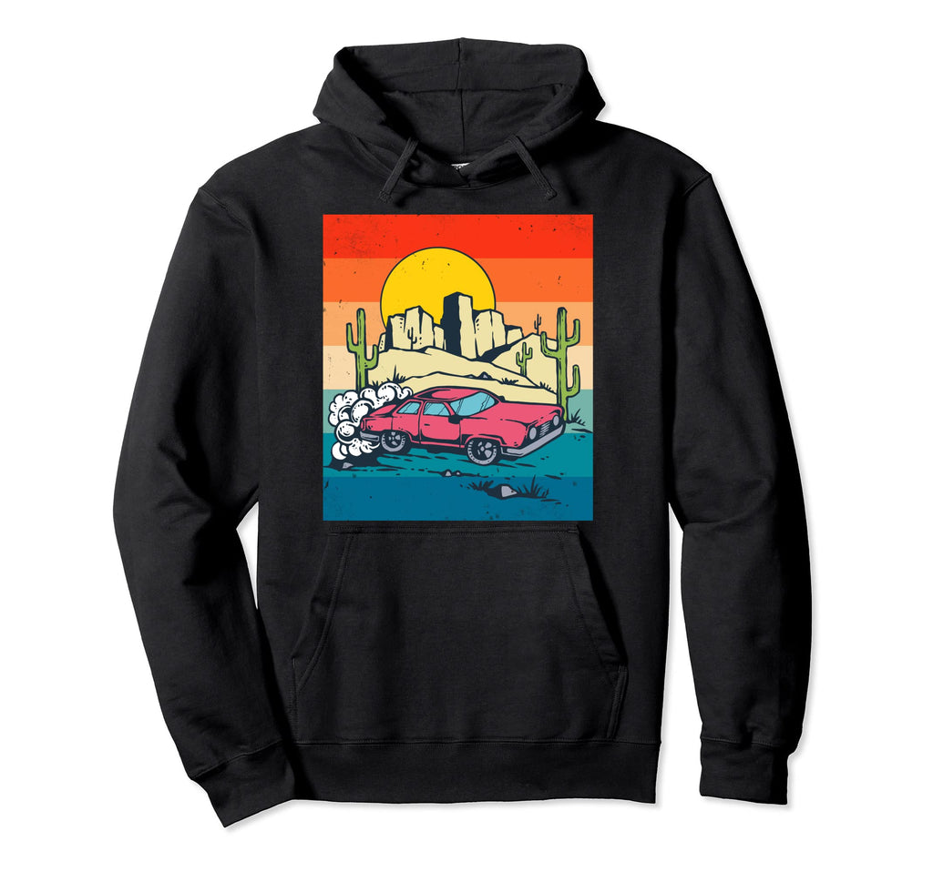 80S Desert Cactus Scene Mountains Hoodie - Graphic Print Men Women - T-Shirt, Sweatshirt, Hoodie
