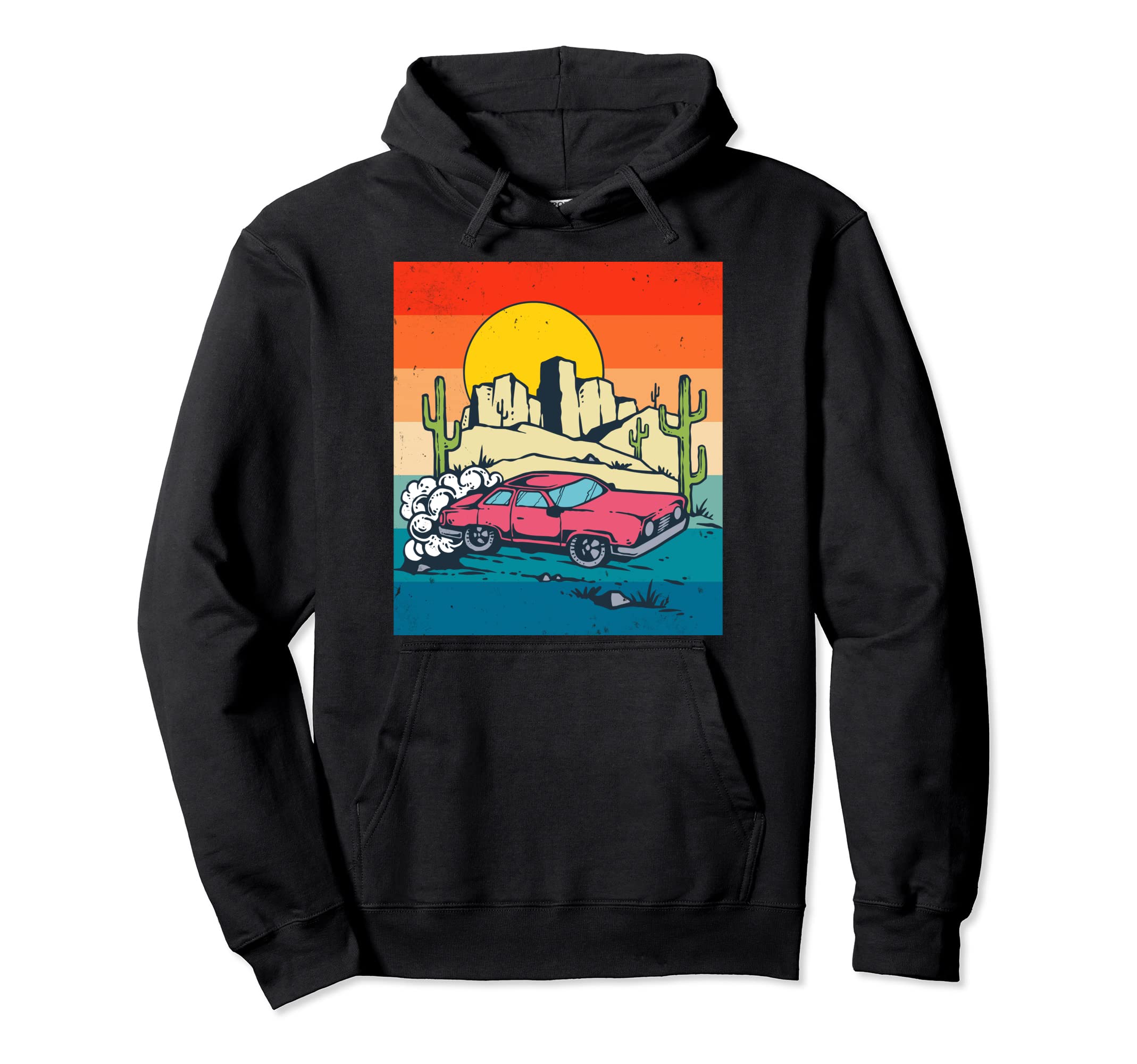 80S Desert Cactus Scene Mountains Hoodie - Graphic Print Men Women - T-Shirt, Sweatshirt, Hoodie