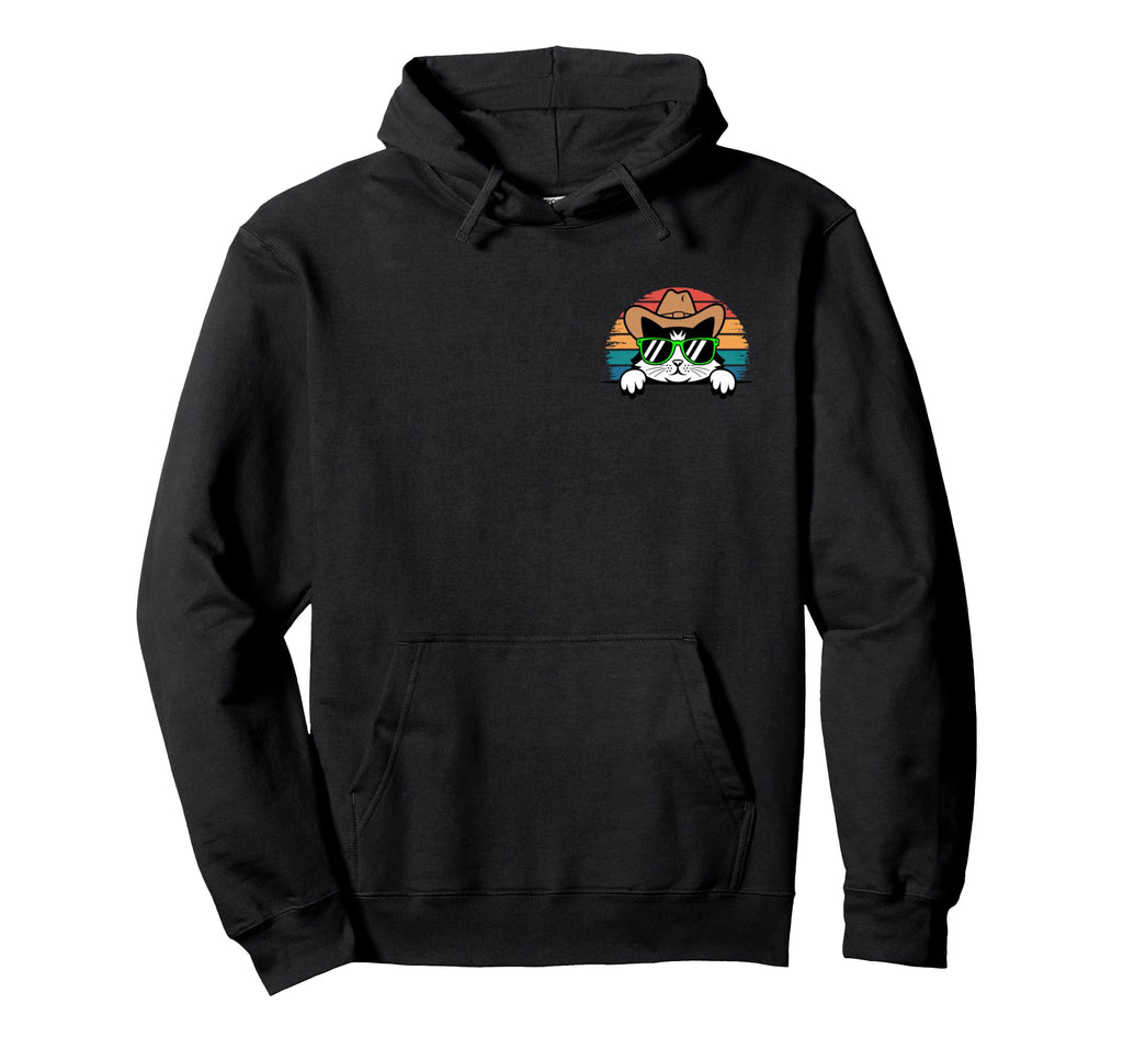Cowboy Cat Lover Sunset Sunglasses Hoodie - Fun Novelty Design Men Women - T-Shirt, Sweatshirt, Hoodie