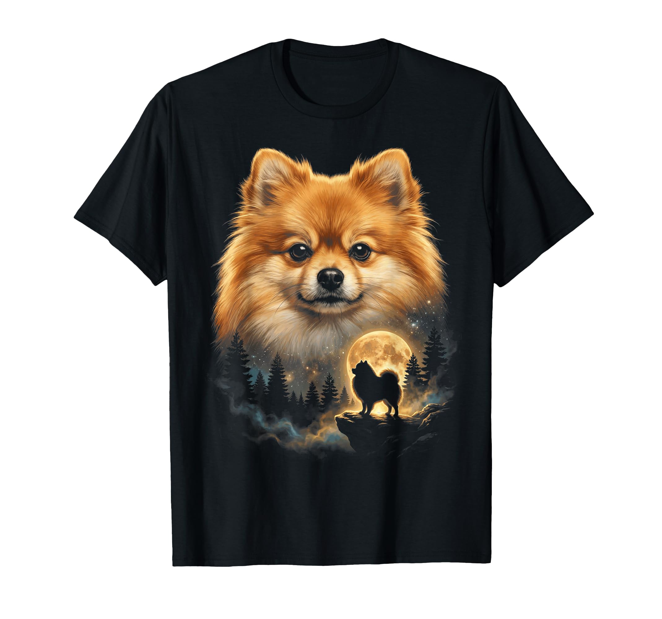 Pomeranian Art Celestial Moon T-Shirt - Fun Novelty Design for Adults - T-Shirt, Sweatshirt, Hoodie