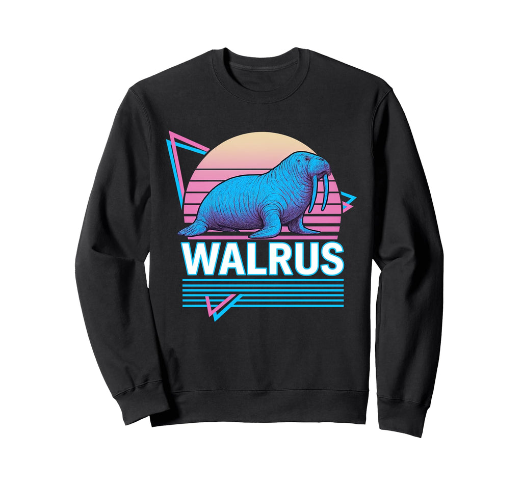 Walrus Synthwave Aesthetic Animal Lover Sweatshirt - Unique Graphic Unisex - T-Shirt, Sweatshirt, Hoodie