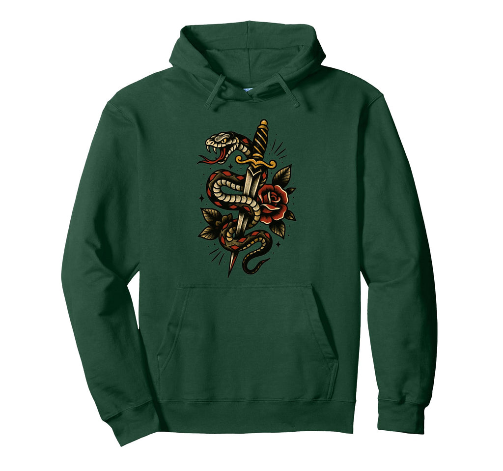 Snake Tattoo Serpent Dagger And Rose Hoodie - Custom Art Print Unisex - T-Shirt, Sweatshirt, Hoodie
