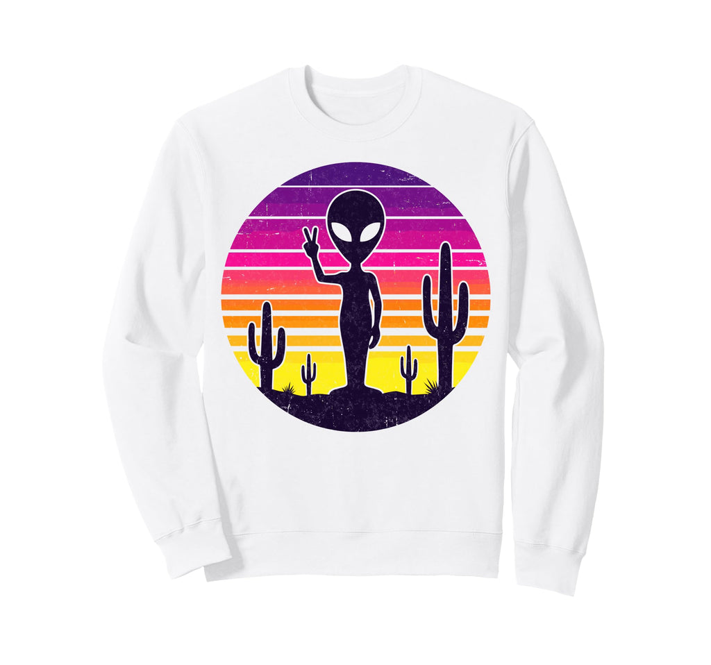 Alien Peace Sign 80S Synthwave Sweatshirt - Unique Graphic Men Women - T-Shirt, Sweatshirt, Hoodie