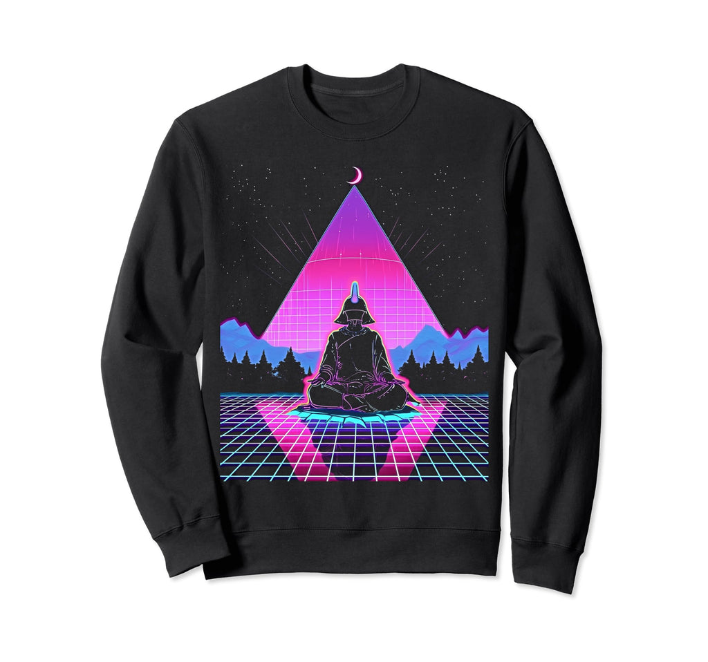 Synthwave Alien Buddha Cyberpunk 80S Sweatshirt - Aesthetic Graphic Unisex - T-Shirt, Sweatshirt, Hoodie