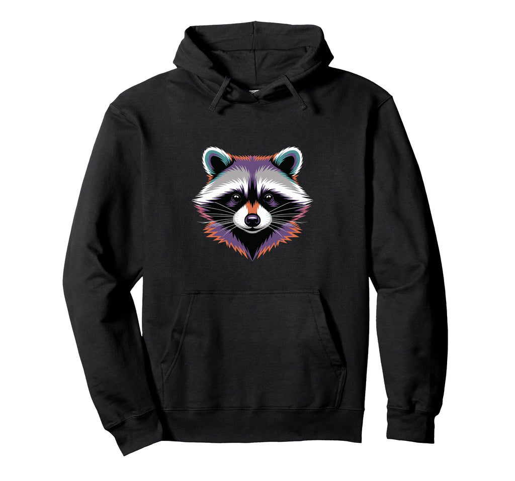 Vibrant Colorful Raccoon Face Head Hoodie - Unique Graphic for Adults - T-Shirt, Sweatshirt, Hoodie