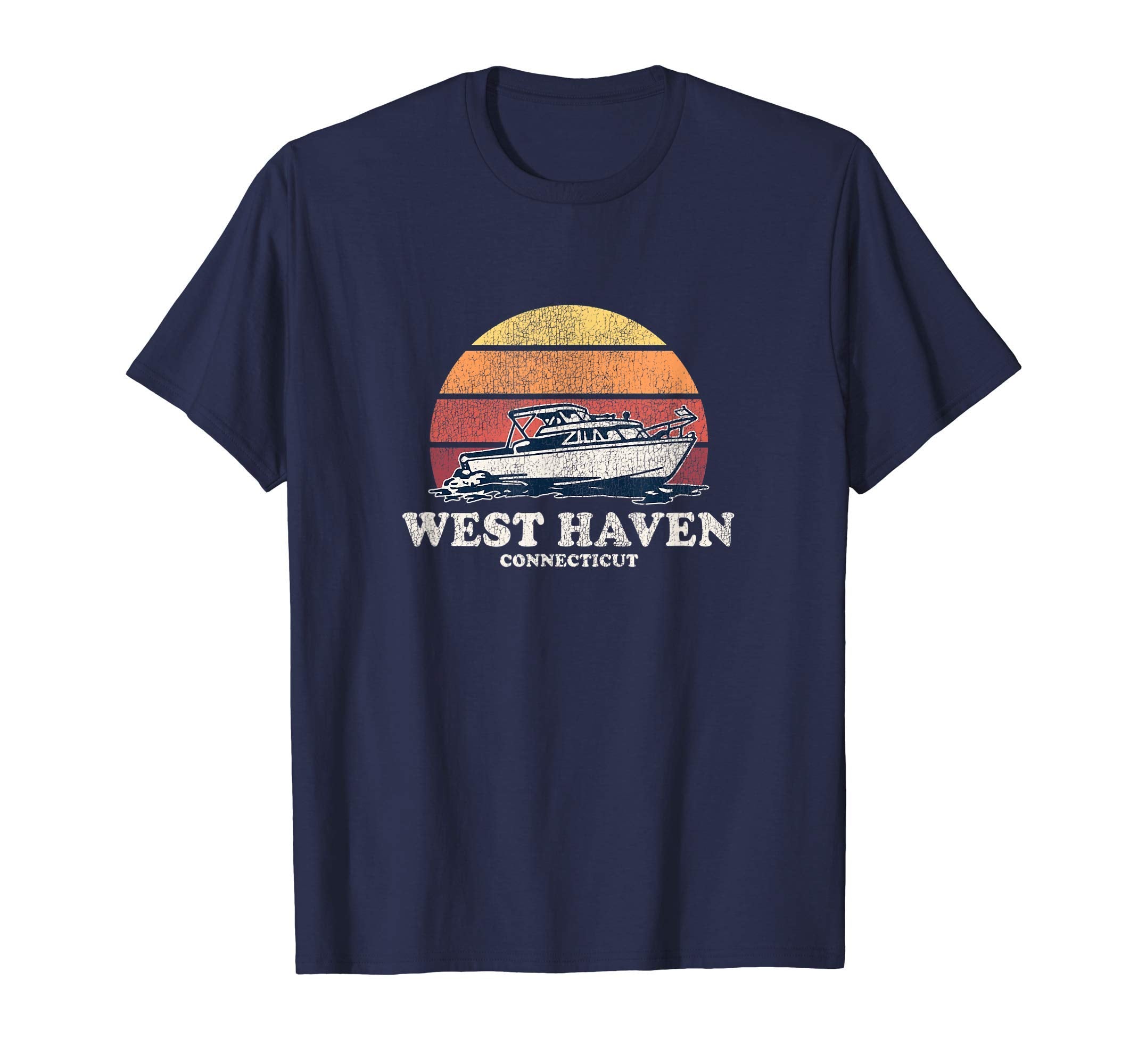 West Haven Ct Boating 70S Boat T-Shirt - Novelty Apparel for Adults - T-Shirt, Sweatshirt, Hoodie