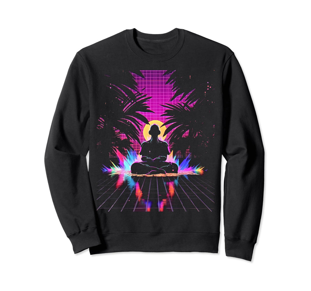 Synthwave Alien Buddha Cyberpunk Sweatshirt - Custom Art Print for Adults - T-Shirt, Sweatshirt, Hoodie