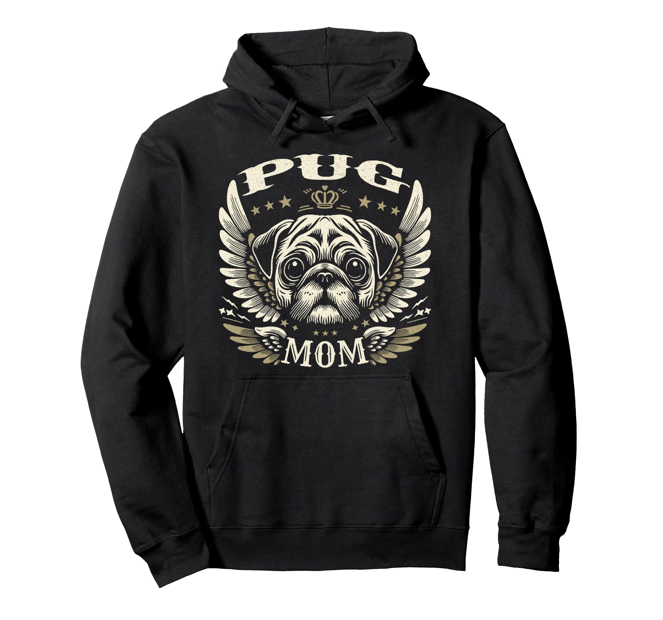 Pug Mom Biker Wings Motorcycle Lovers Hoodie - Fun Novelty Design Men Women - T-Shirt, Sweatshirt, Hoodie