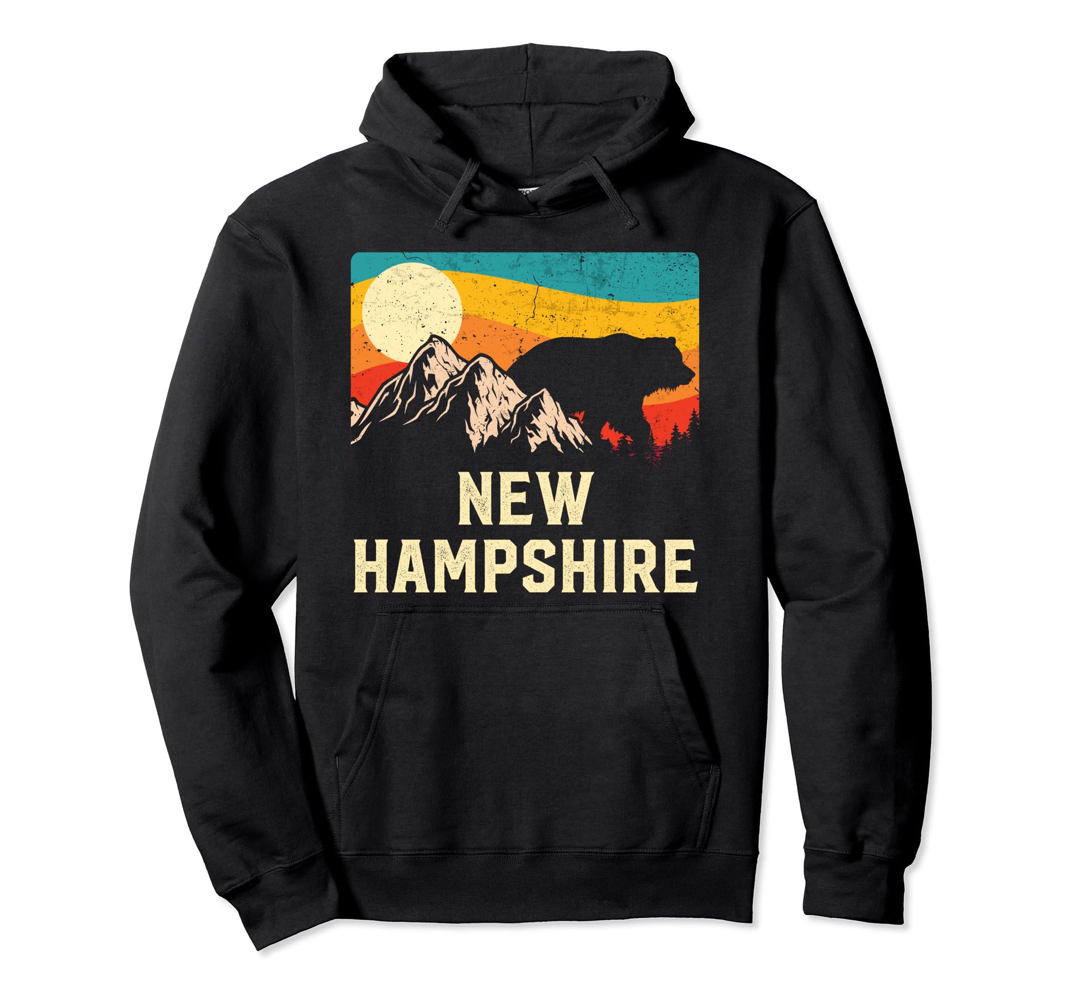 New Hampshire Nature Wild Bear Sunset Hoodie - Trendy Graphic for Adults - T-Shirt, Sweatshirt, Hoodie