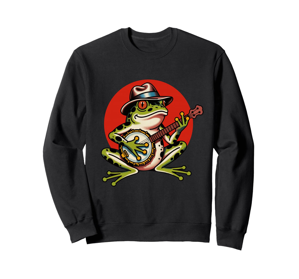 Frog Banjo Tattoo Flash American Sweatshirt - Minimalist Print for Adults - T-Shirt, Sweatshirt, Hoodie