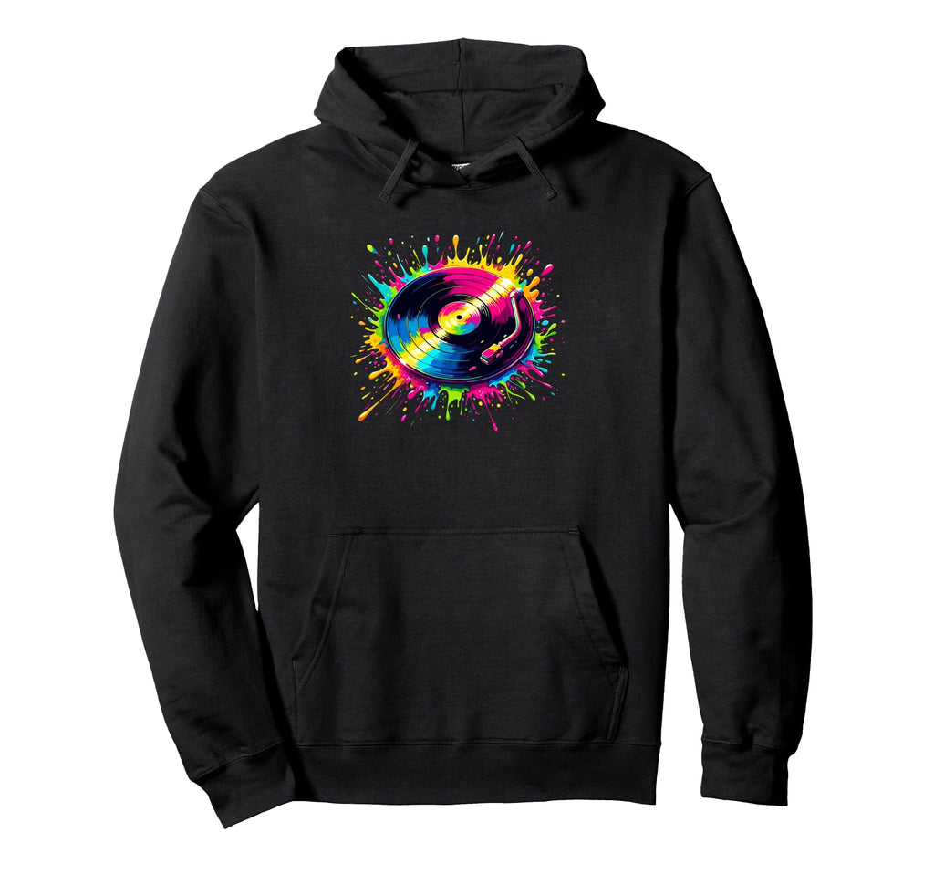 Splash Art Vinyl Disc Record Player Hoodie - Fun Novelty Design for Adults - T-Shirt, Sweatshirt, Hoodie