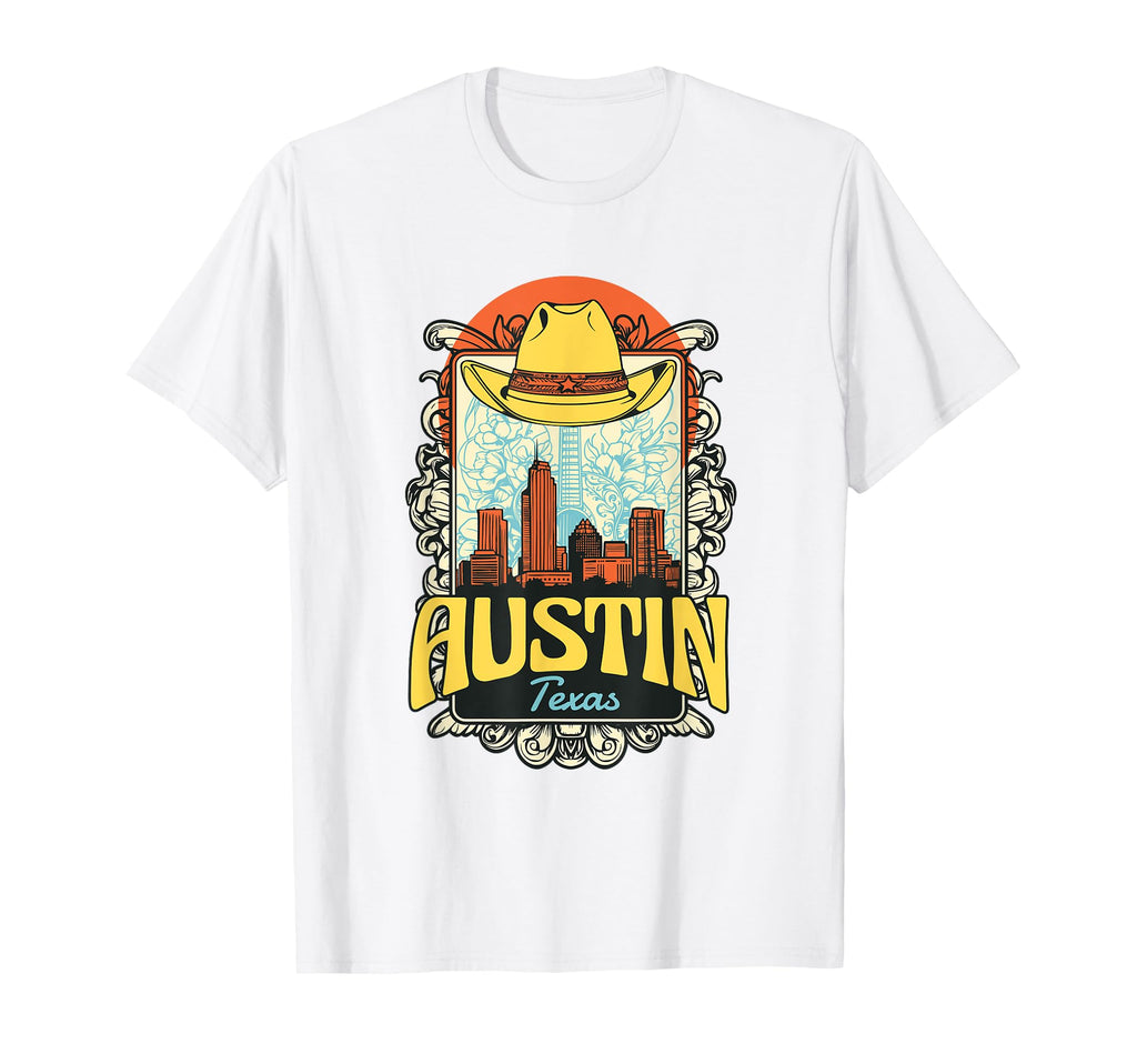 Austin Texas Skyline City Cowboy Hat T-Shirt - Trendy Graphic Men Women - T-Shirt, Sweatshirt, Hoodie