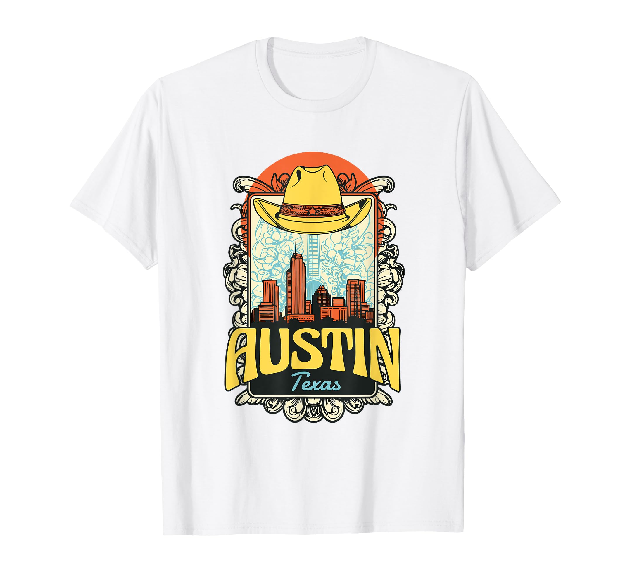 Austin Texas Skyline City Cowboy Hat T-Shirt - Trendy Graphic Men Women - T-Shirt, Sweatshirt, Hoodie