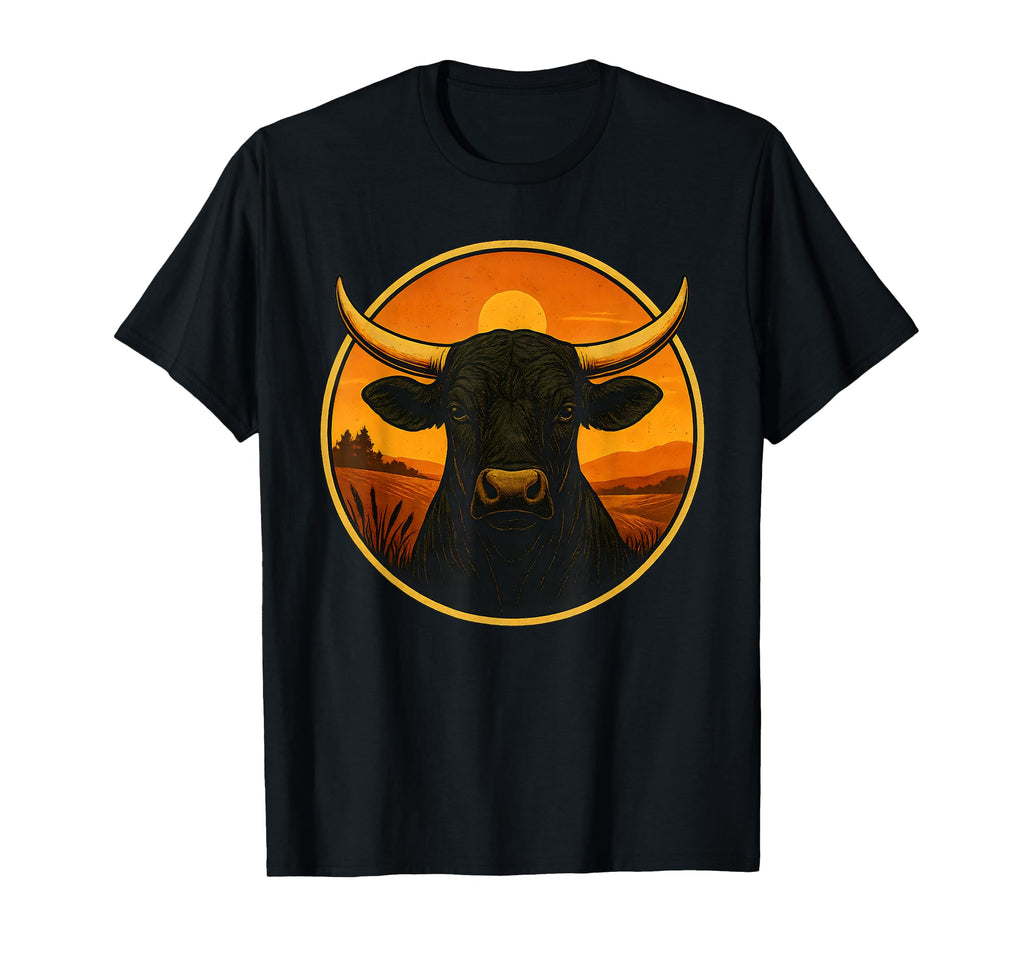 Bull Sunset Horns Cowboy Rodeo Western T-Shirt - Minimalist Print Men Women - T-Shirt, Sweatshirt, Hoodie