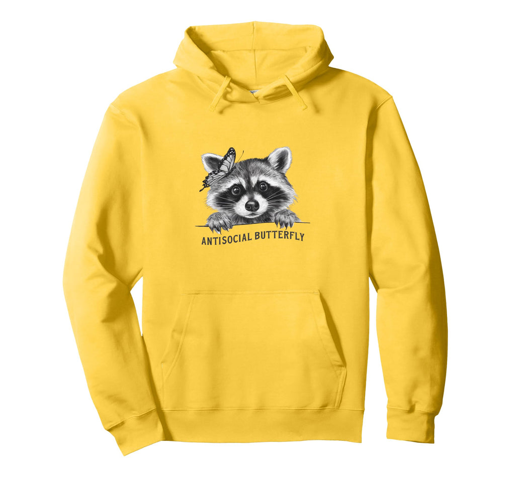 Antisocial Butterfly Raccoon And Hoodie - Novelty Apparel for Adults - T-Shirt, Sweatshirt, Hoodie