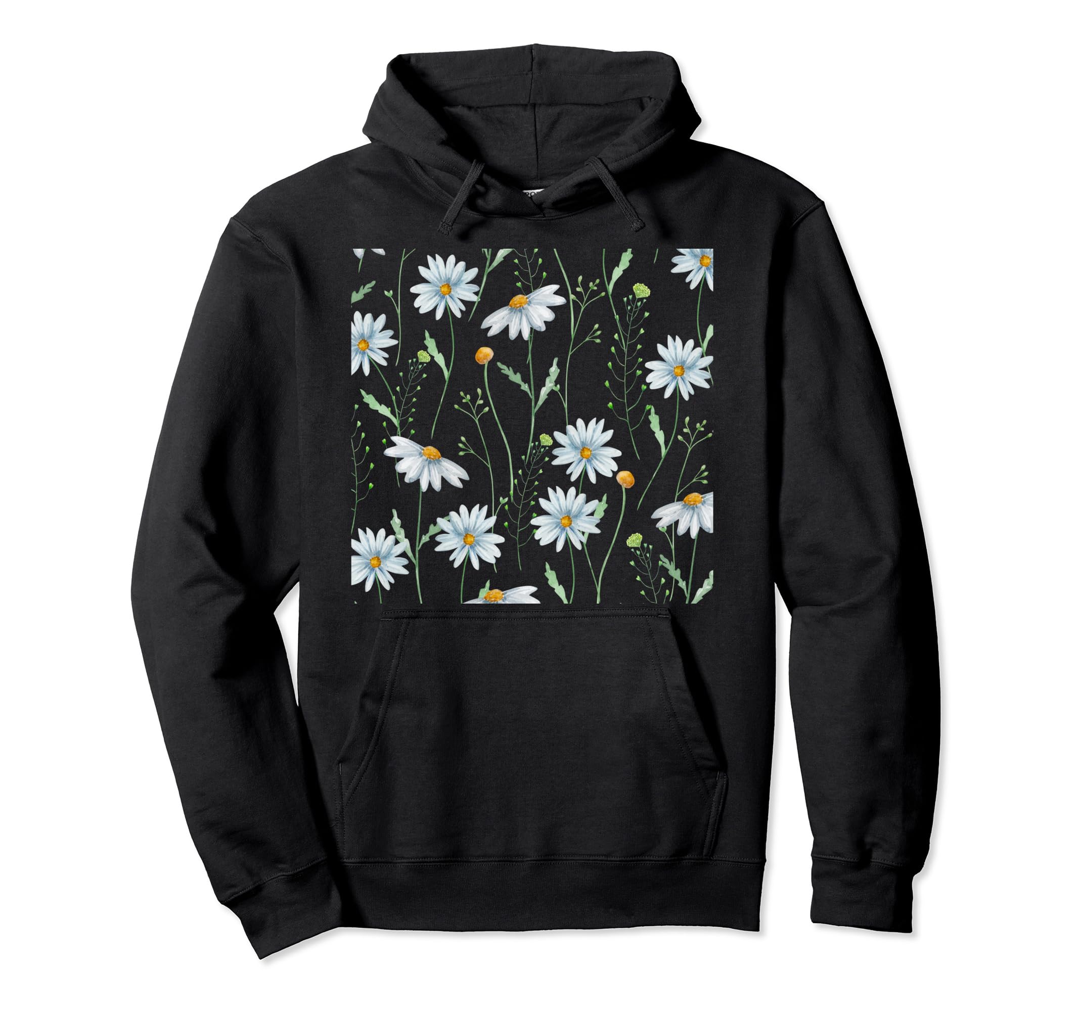 Daisy Watercolor Floral Pattern Hoodie - Aesthetic Graphic Men Women - T-Shirt, Sweatshirt, Hoodie