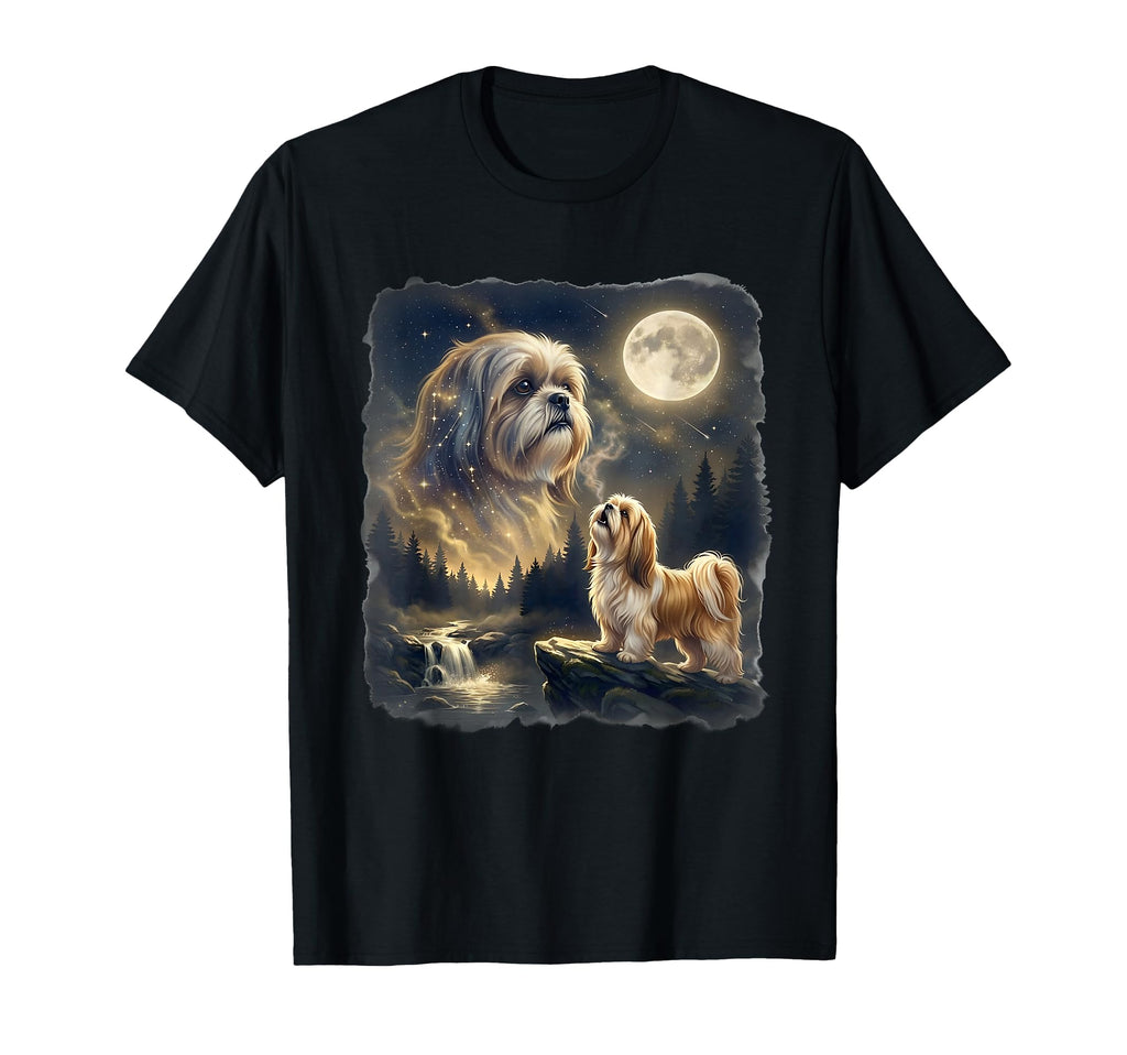 Shih Tzu Dog Howling To Moon 90S T-Shirt - Novelty Apparel for Adults - T-Shirt, Sweatshirt, Hoodie