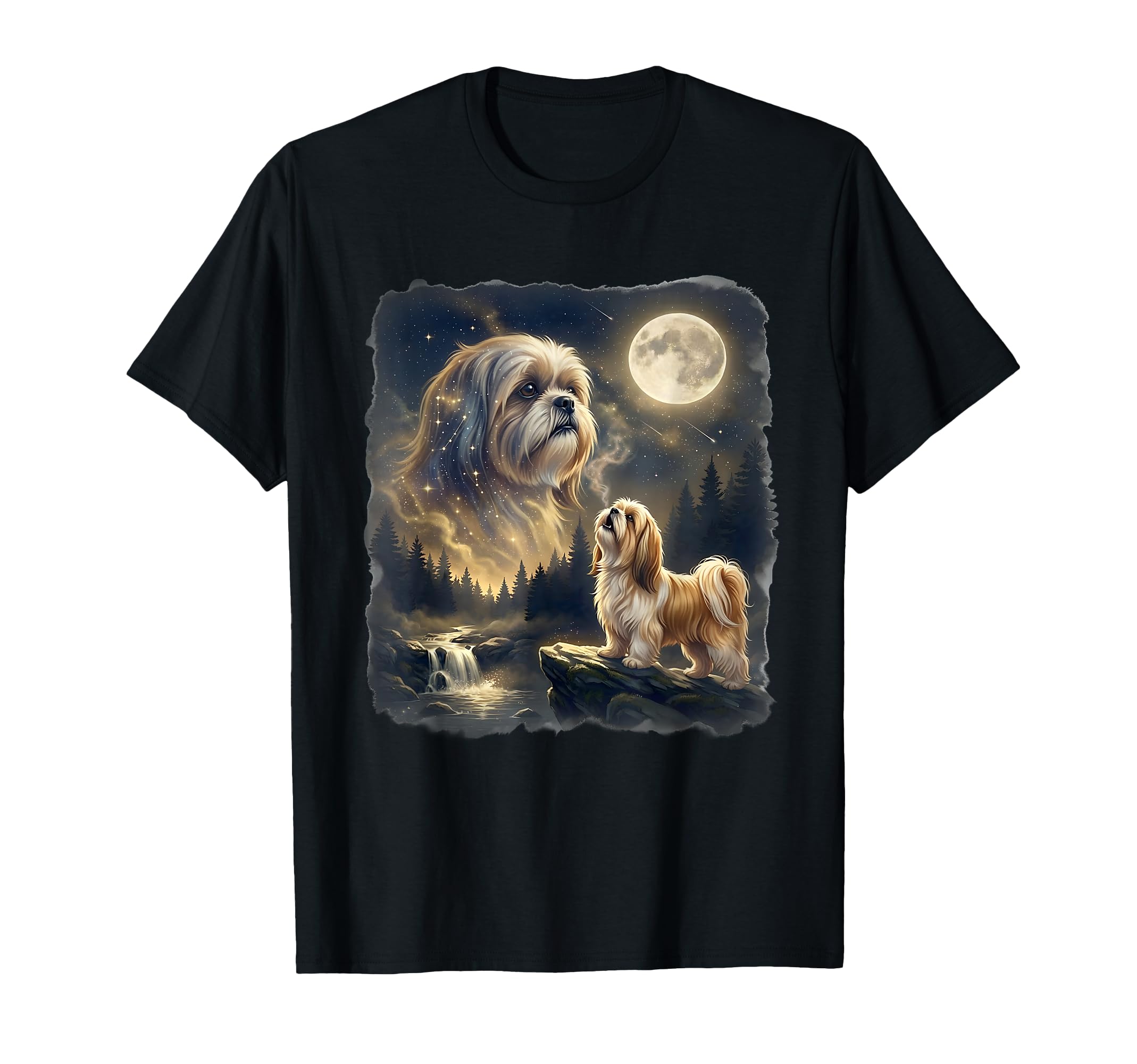 Shih Tzu Dog Howling To Moon 90S T-Shirt - Novelty Apparel for Adults - T-Shirt, Sweatshirt, Hoodie