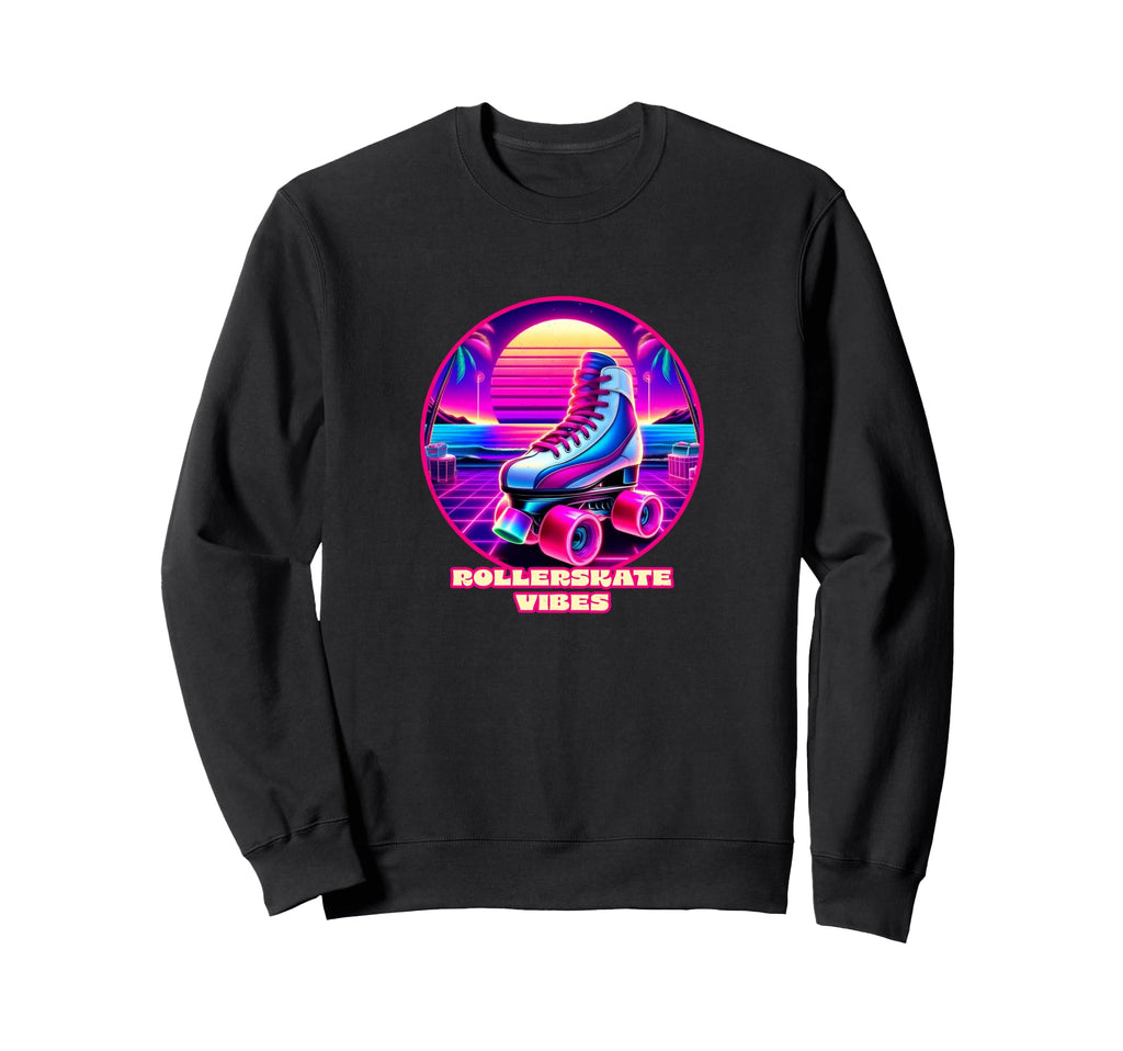 Rollerskate Vibes 1980S Synthwave Beach Sweatshirt - Novelty Apparel Unisex - T-Shirt, Sweatshirt, Hoodie