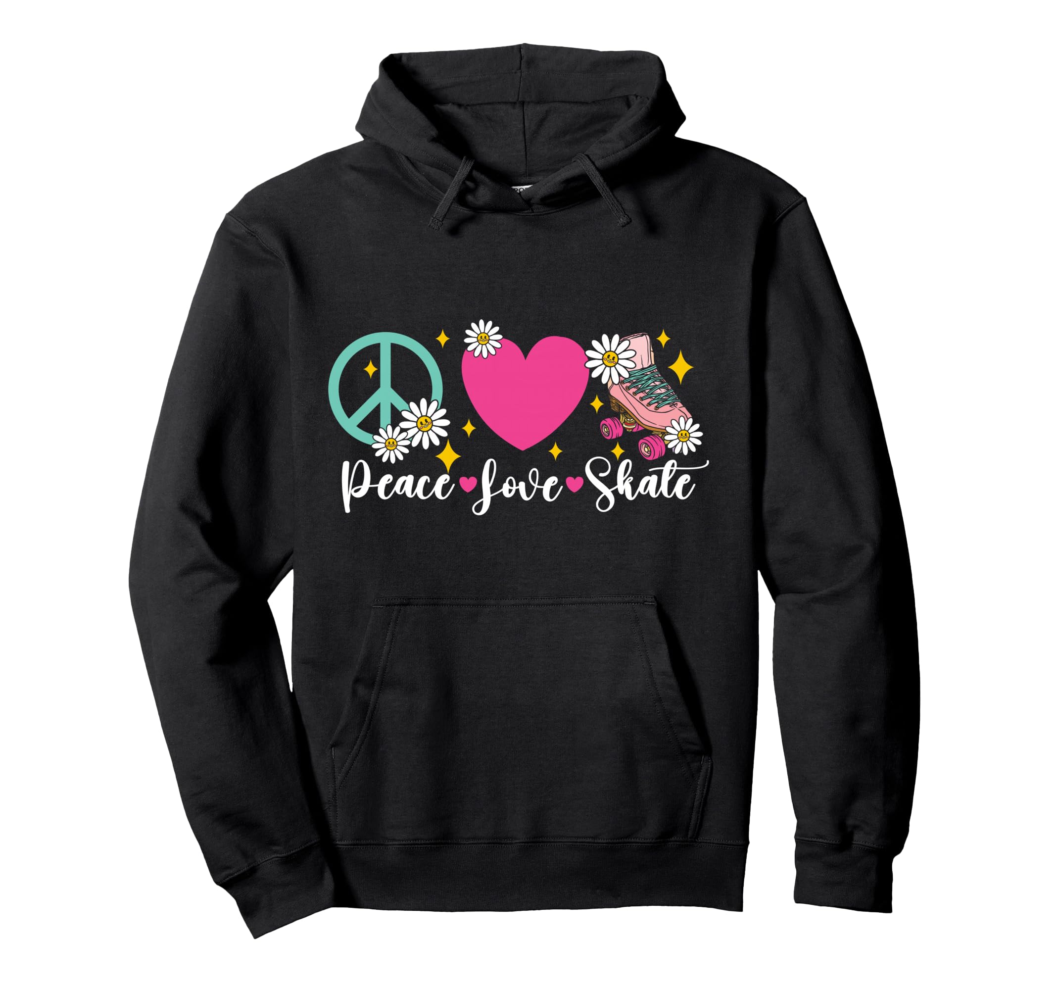 Roller Skating Skate Heart Peace Love Hoodie - Custom Art Print Men Women - T-Shirt, Sweatshirt, Hoodie