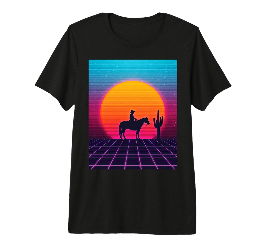 Synthwave Cowboy Retrowave 80S Western T-Shirt - Graphic Print Unisex - T-Shirt, Sweatshirt, Hoodie