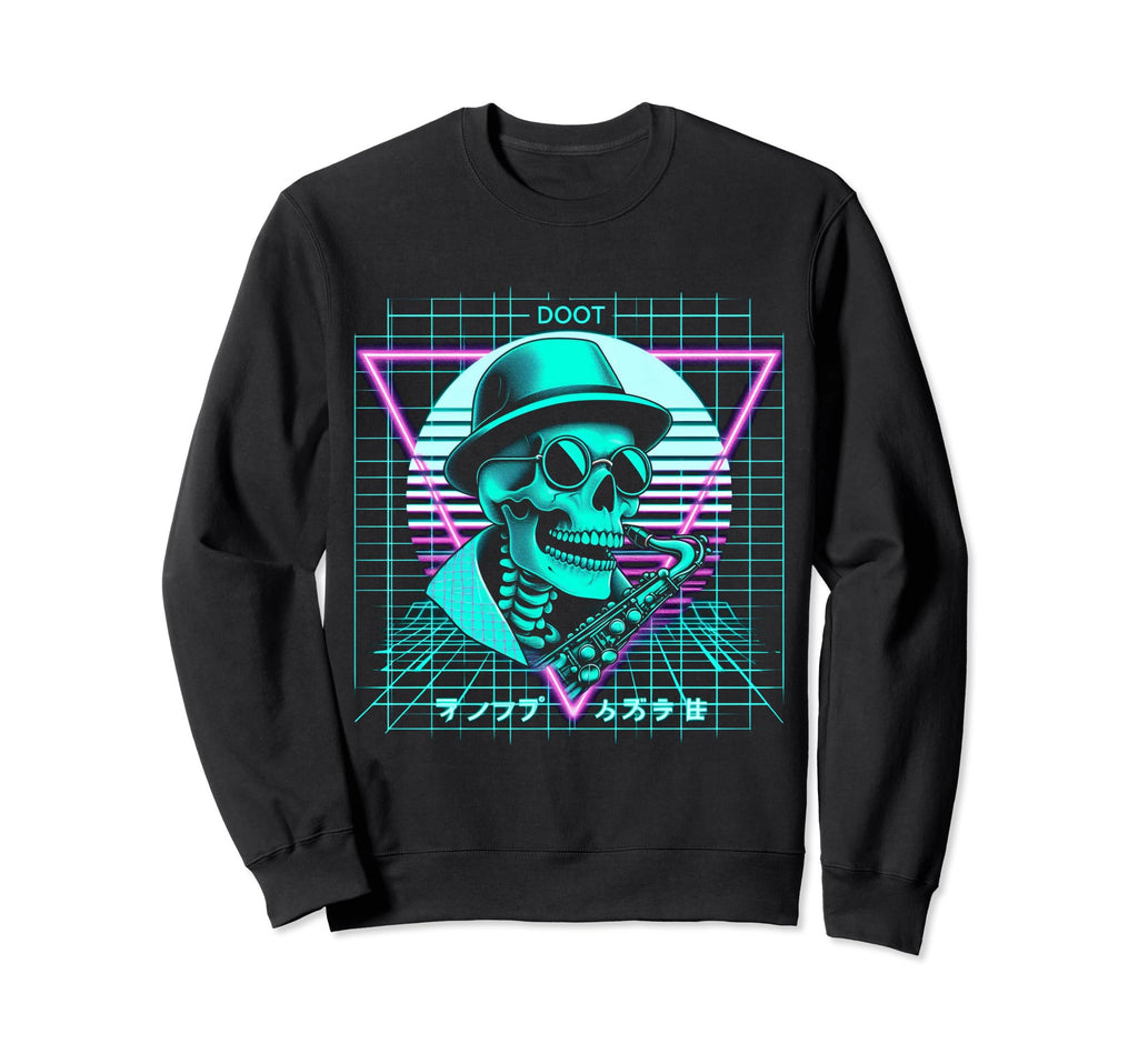 Doot Doot Saxophone Skeleton Synthwave Sweatshirt - Trendy Graphic Unisex - T-Shirt, Sweatshirt, Hoodie