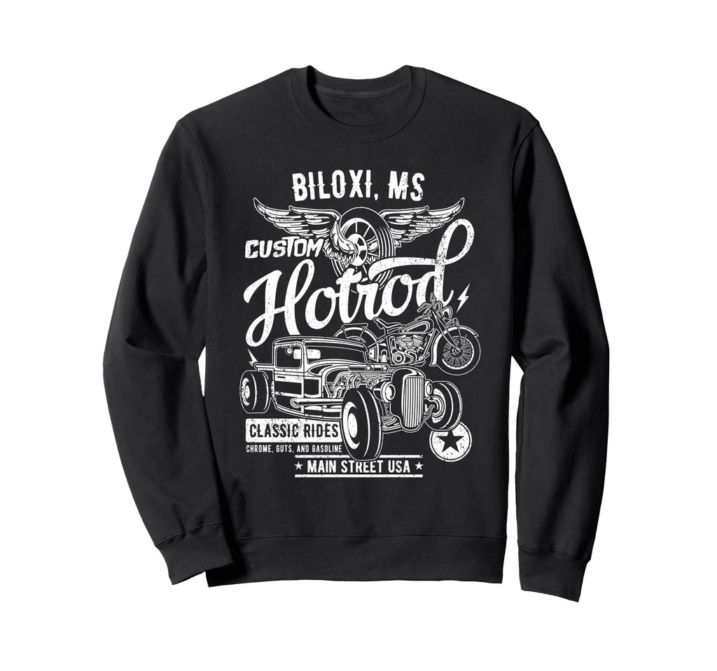 Biloxi Ms Hotrod Car Motorcycle Sweatshirt - Graphic Print for Adults - T-Shirt, Sweatshirt, Hoodie