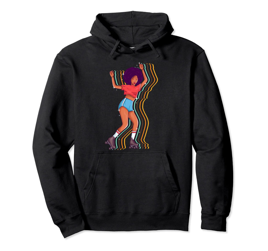 70S 80S Afro Roller Skating Skater Hoodie - Unique Graphic for Adults - T-Shirt, Sweatshirt, Hoodie