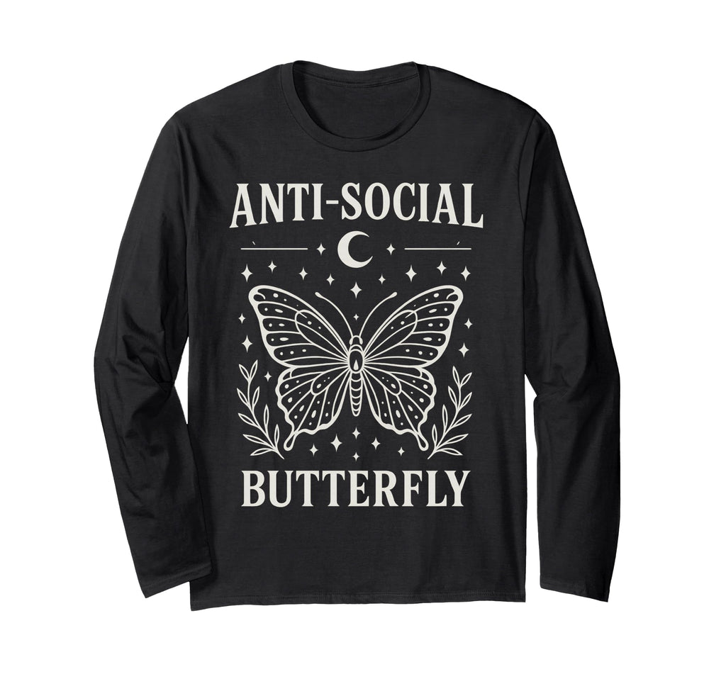 Anti Social Butterfly White Line Art T-Shirt - Custom Art Print Unisex - T-Shirt, Sweatshirt, Hoodie