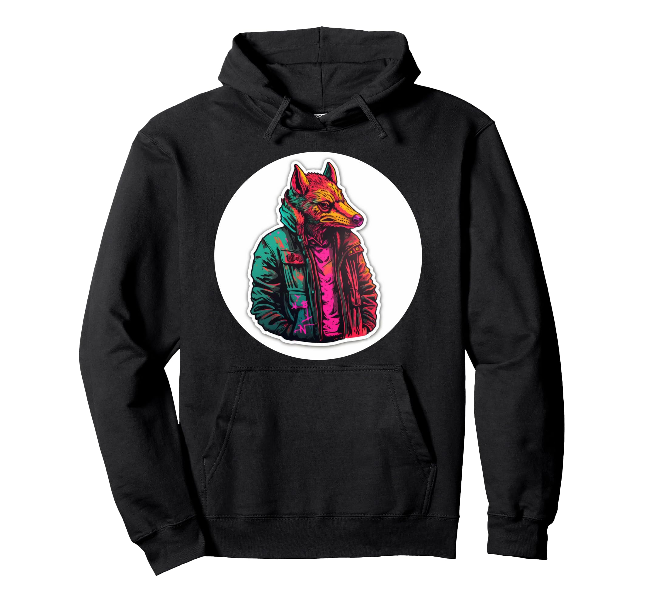 Urban City Wolf Wearing Jacket Hands Hoodie - Novelty Apparel Men Women - T-Shirt, Sweatshirt, Hoodie