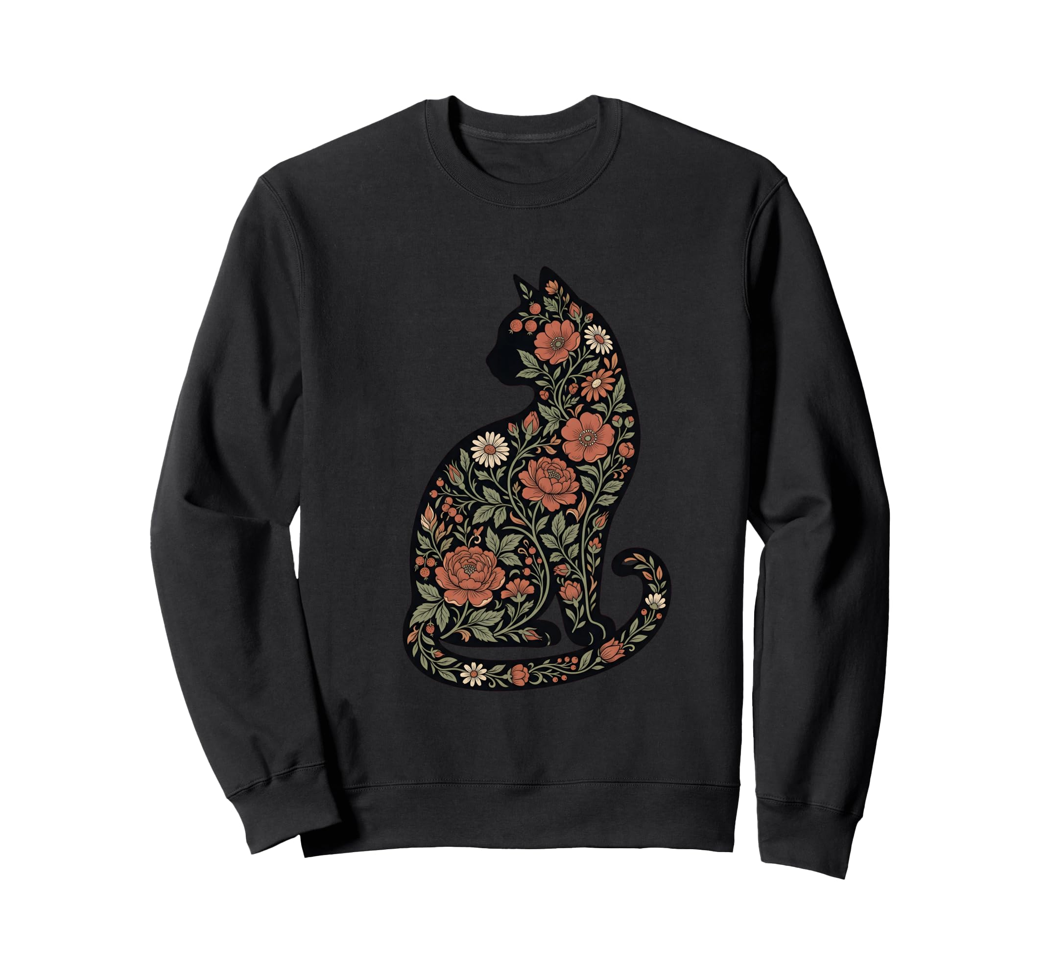 Floral Cat Silhouette Flower Sweatshirt - Streetwear Style Men Women - T-Shirt, Sweatshirt, Hoodie