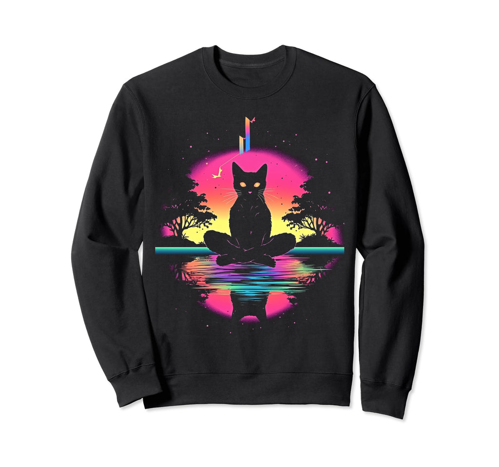 Synthwave Cat Samurai Mediation Sweatshirt - Unique Graphic for Adults - T-Shirt, Sweatshirt, Hoodie