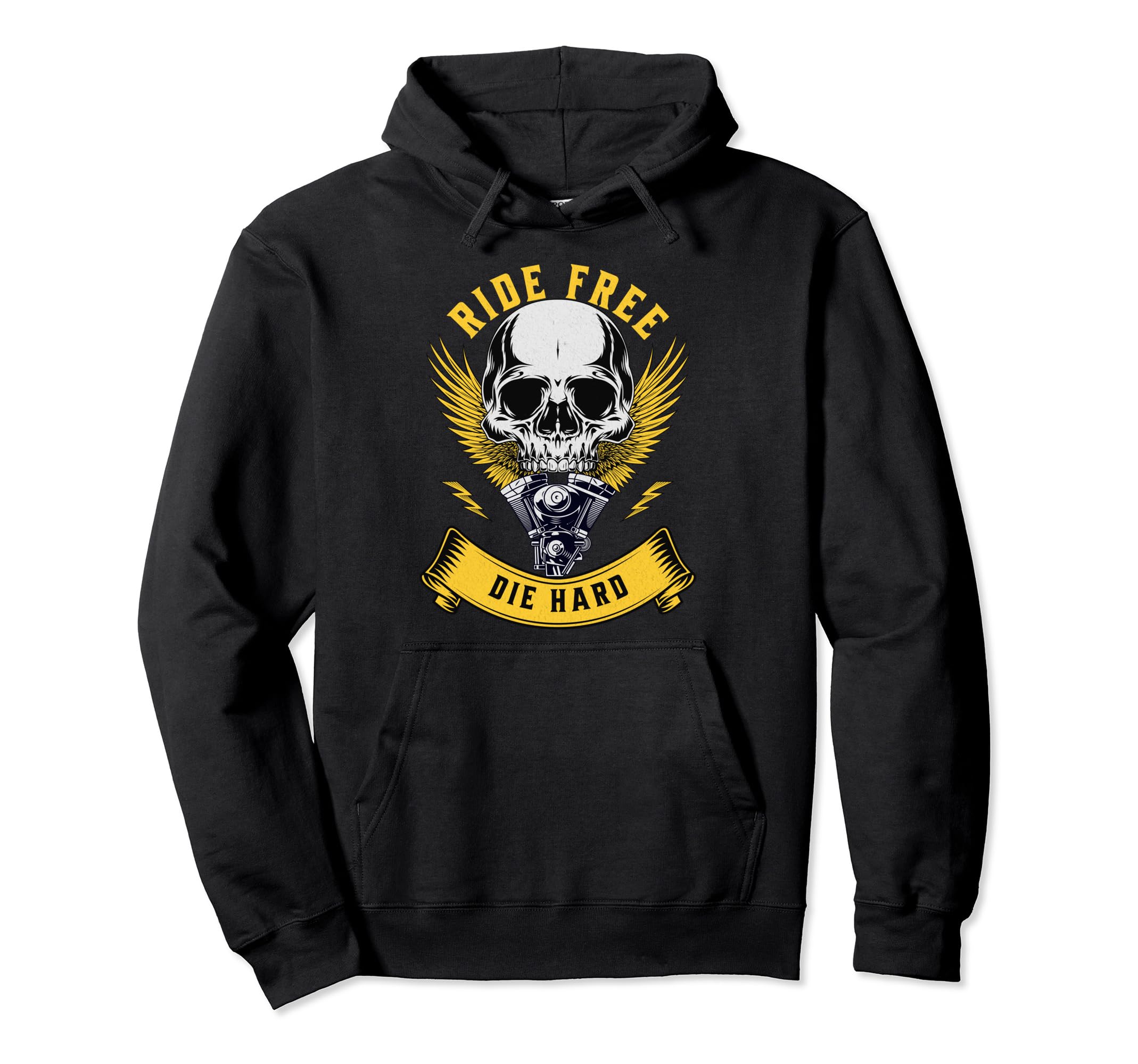 Ride Free Die Hard Biker Skull Wings Hoodie - Minimalist Print for Adults - T-Shirt, Sweatshirt, Hoodie