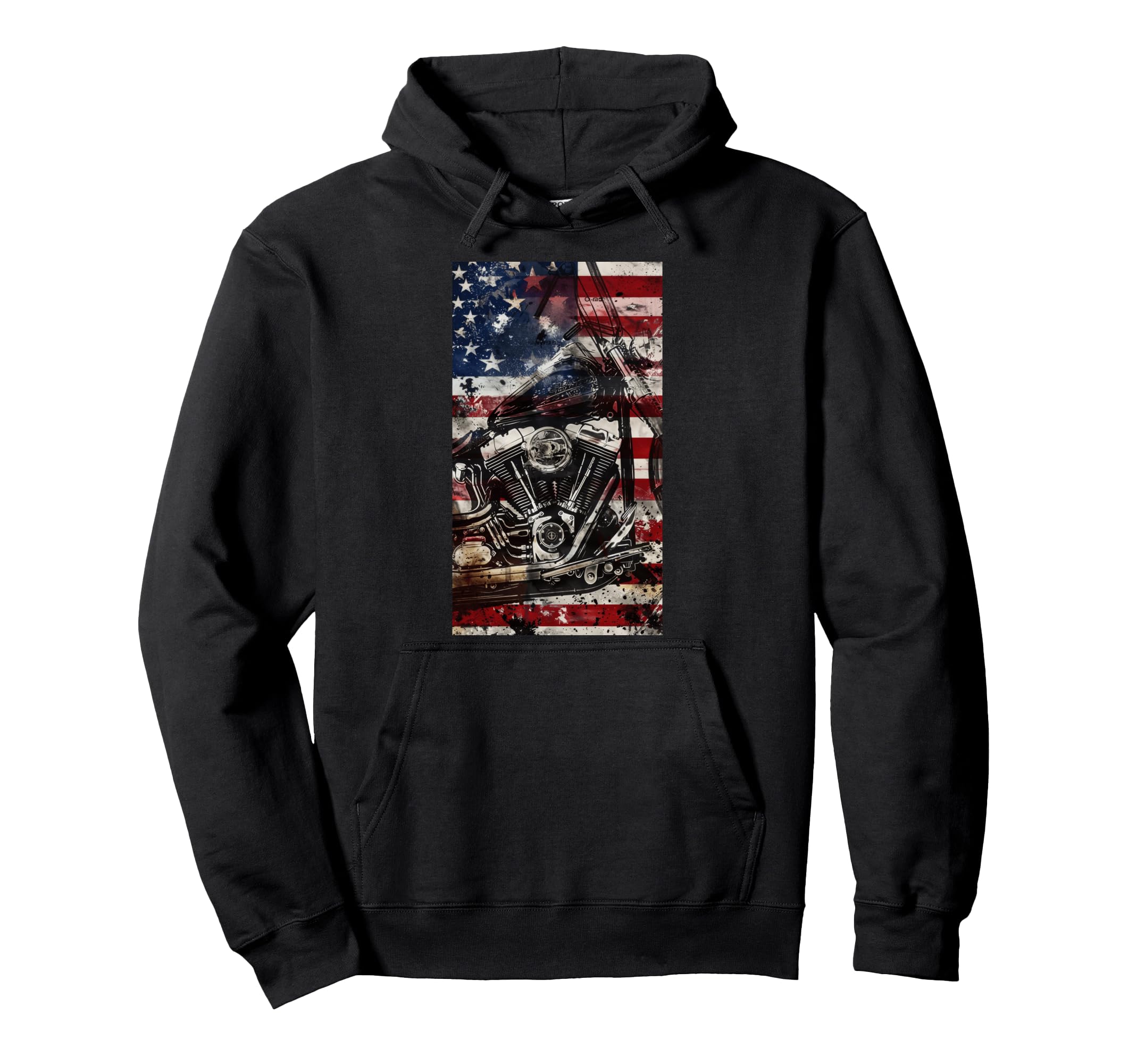 Motorcycle American Flag Patriotic Hoodie - Casual Everyday Wear for Adults - T-Shirt, Sweatshirt, Hoodie