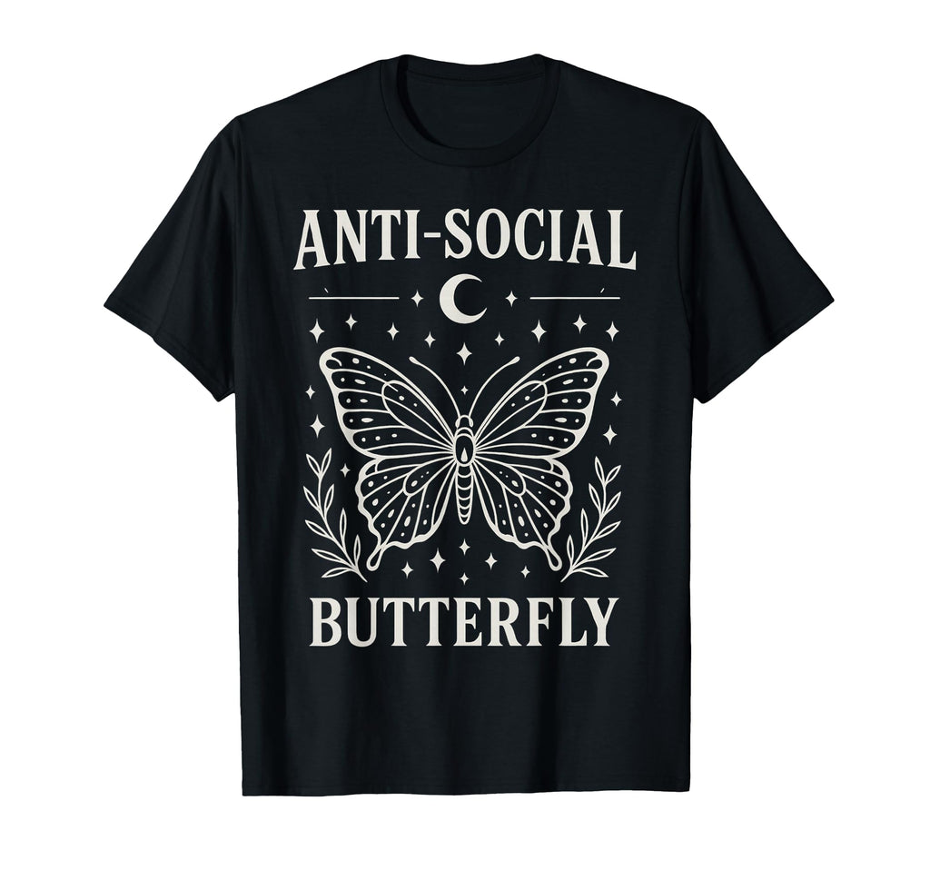 Anti Social Butterfly White Line Art T-Shirt - Unique Graphic Unisex - T-Shirt, Sweatshirt, Hoodie