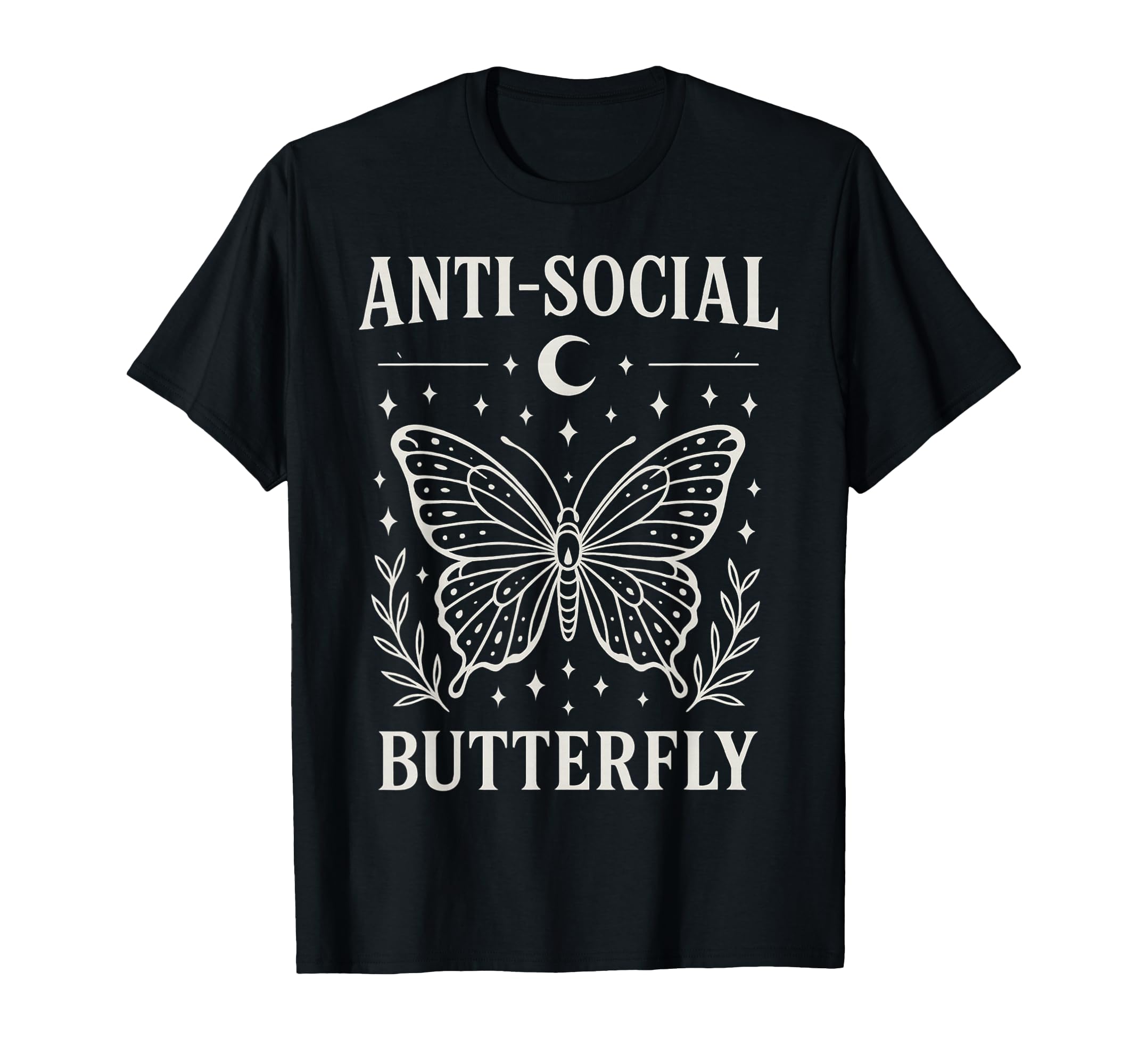 Anti Social Butterfly White Line Art T-Shirt - Unique Graphic Unisex - T-Shirt, Sweatshirt, Hoodie