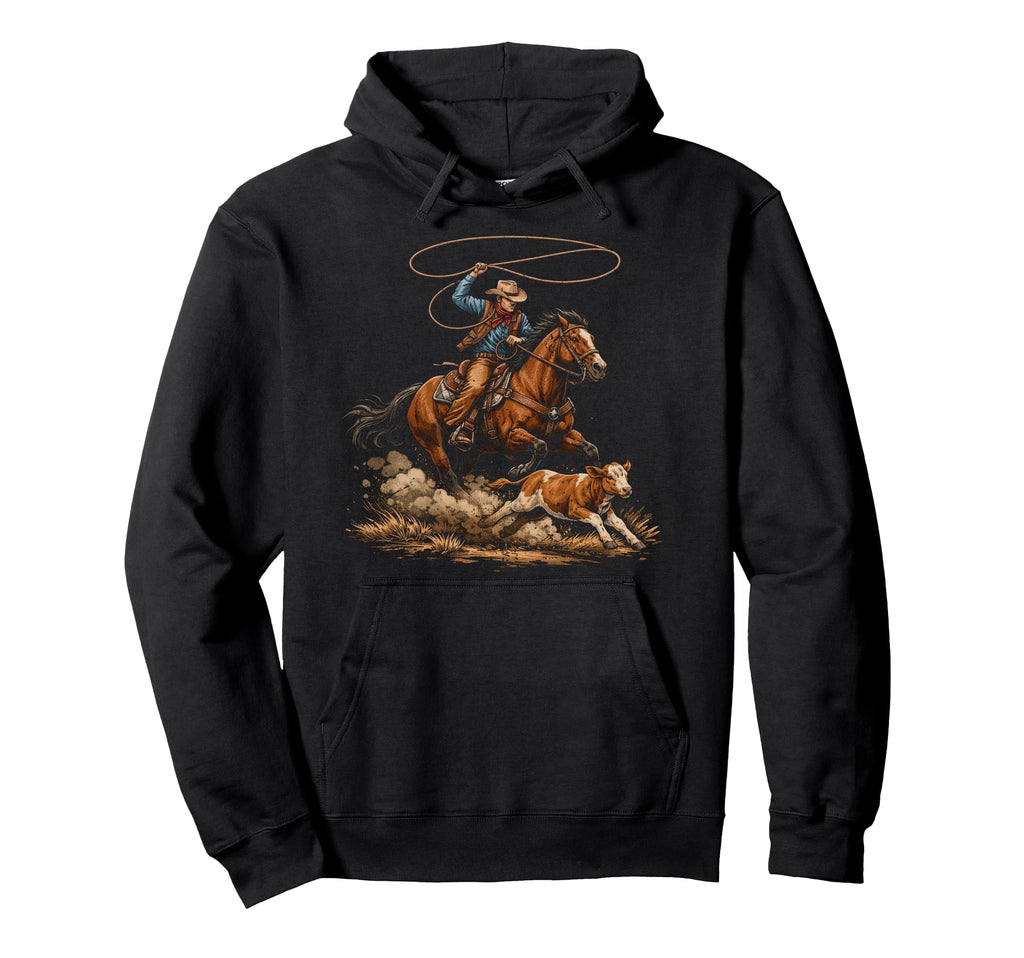 Cowboy Roping Calf Rodeo Country Western Hoodie - Custom Art Print Unisex - T-Shirt, Sweatshirt, Hoodie