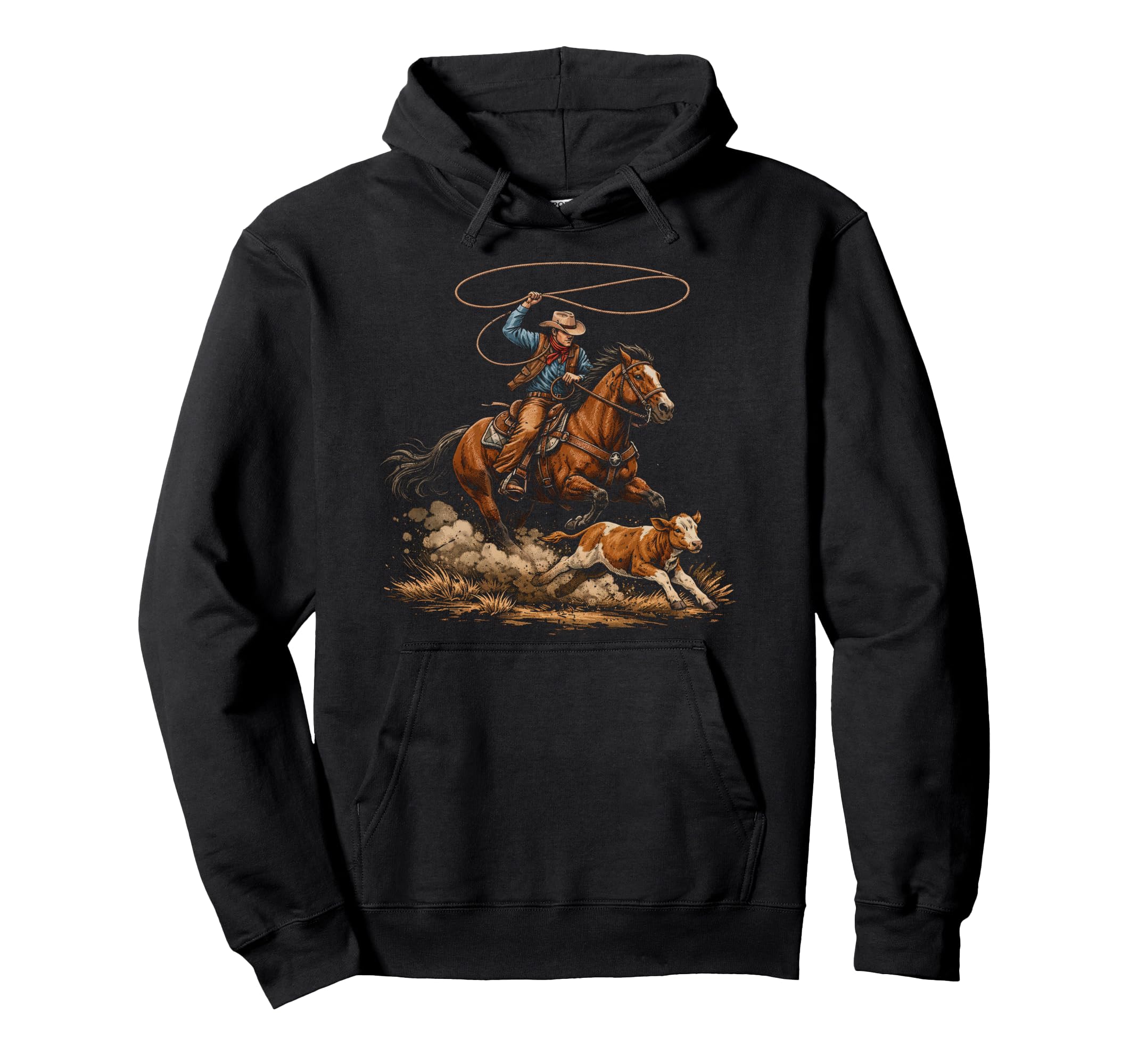 Cowboy Roping Calf Rodeo Country Western Hoodie - Custom Art Print Unisex - T-Shirt, Sweatshirt, Hoodie