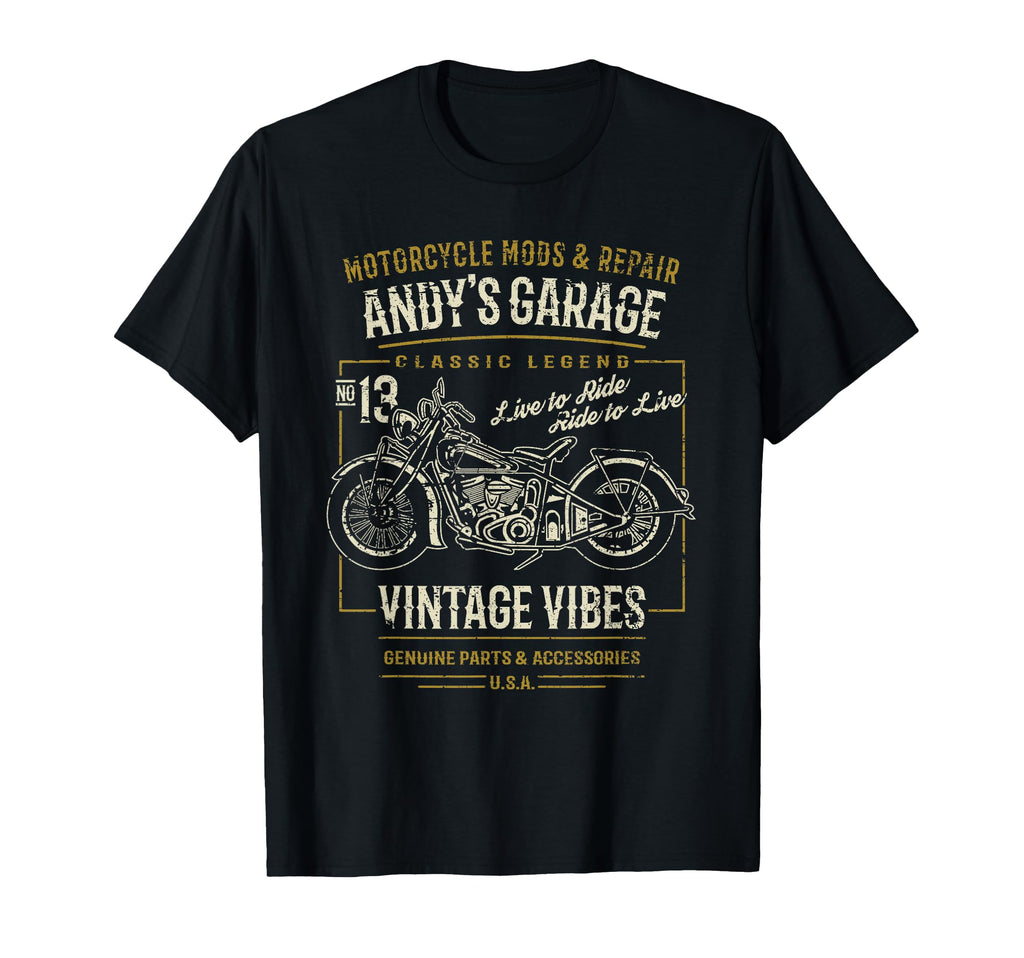 Andys Garage Motorcycle T-Shirt - Trendy Graphic for Adults - T-Shirt, Sweatshirt, Hoodie