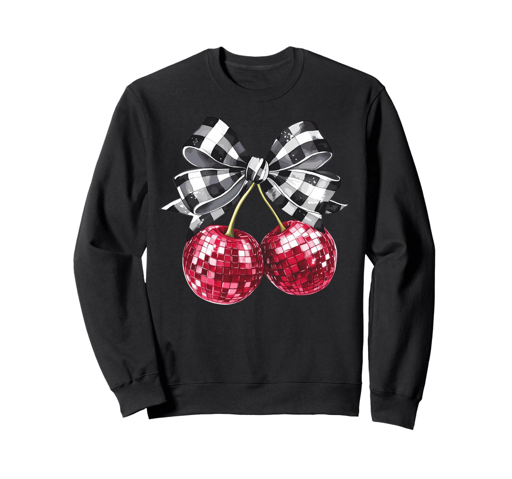 Disco Ball Checkered Coquette Bow Sweatshirt - Streetwear Style for Adults - T-Shirt, Sweatshirt, Hoodie