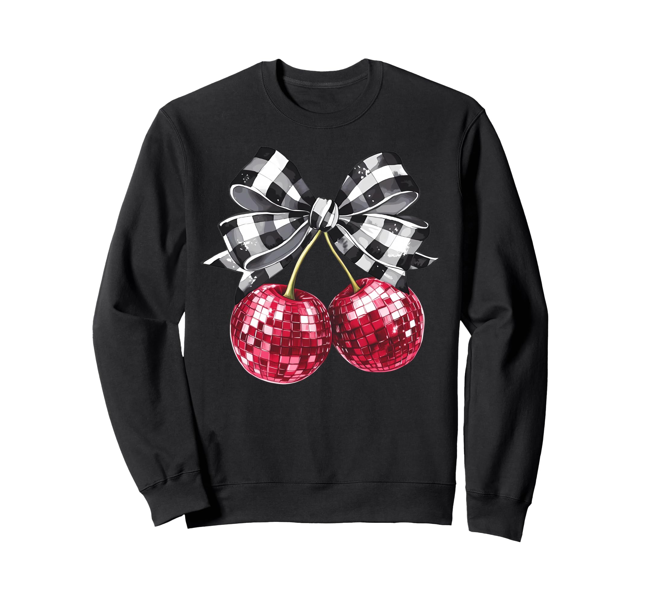 Disco Ball Checkered Coquette Bow Sweatshirt - Streetwear Style for Adults - T-Shirt, Sweatshirt, Hoodie