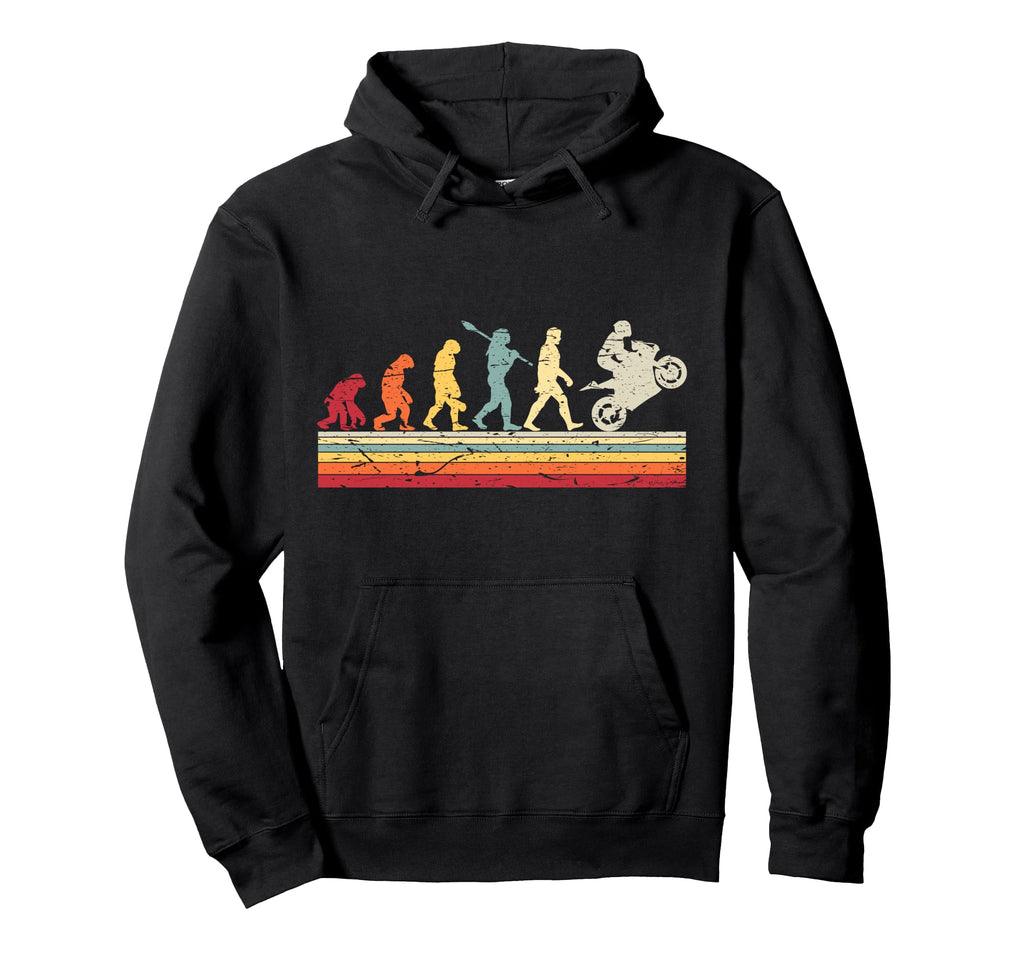 Motorcycle Evolution Human Biker Hoodie - Casual Everyday Wear Men Women - T-Shirt, Sweatshirt, Hoodie